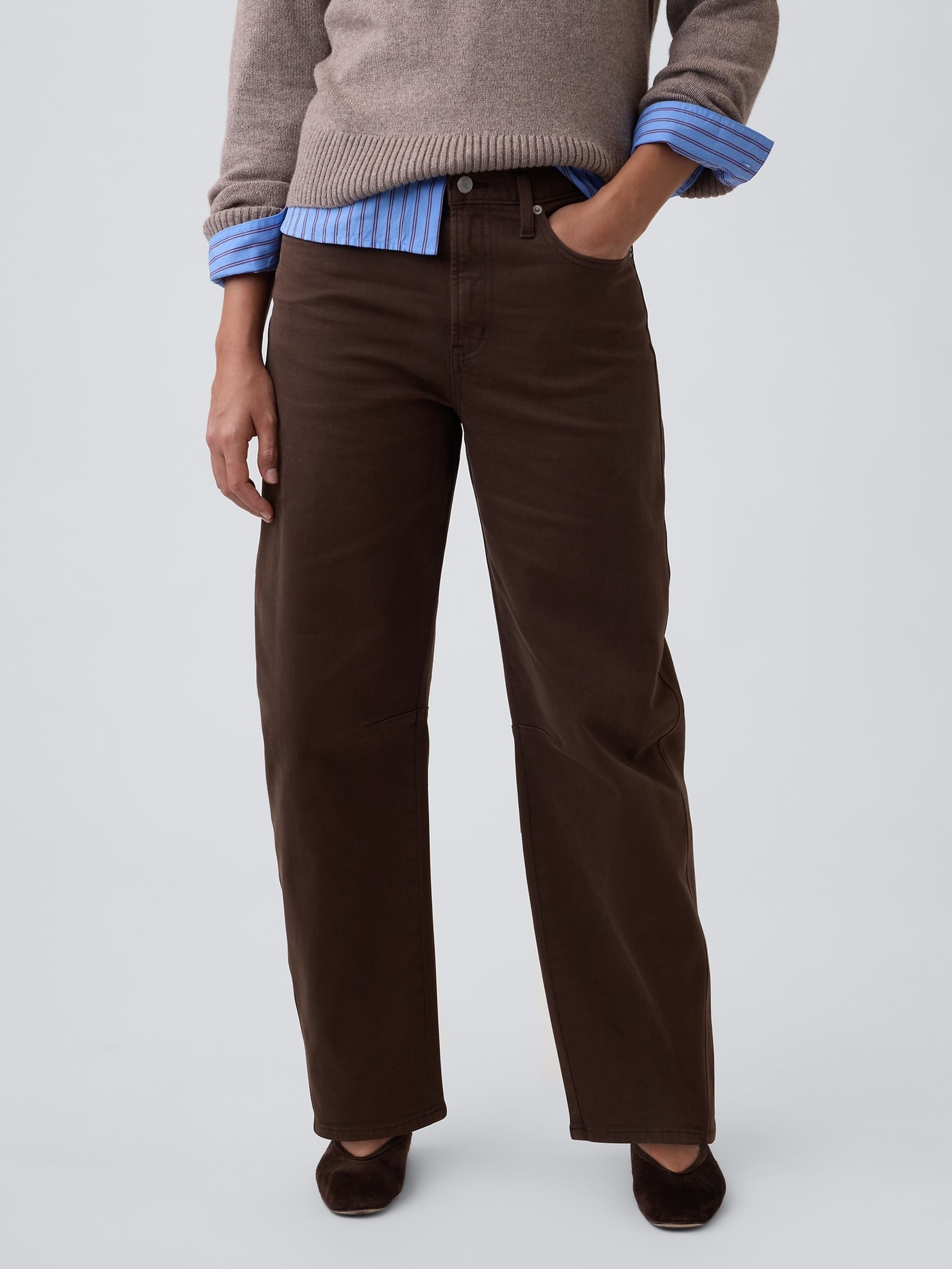 Brown High Waisted Barrel Jeans - Image 3 of 6