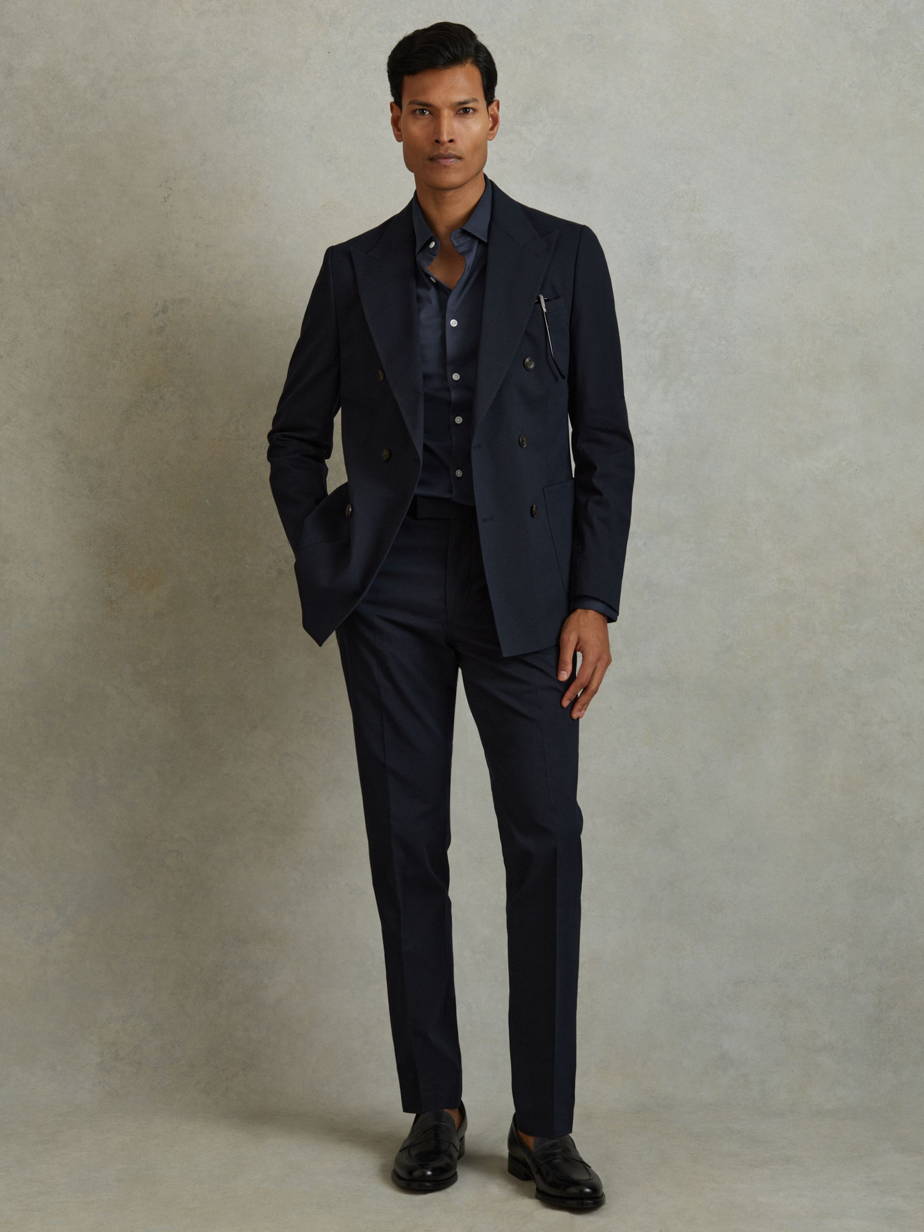 Slim Fit Mercerised Cotton Jersey Shirt in Airforce Blue - Image 1 of 6