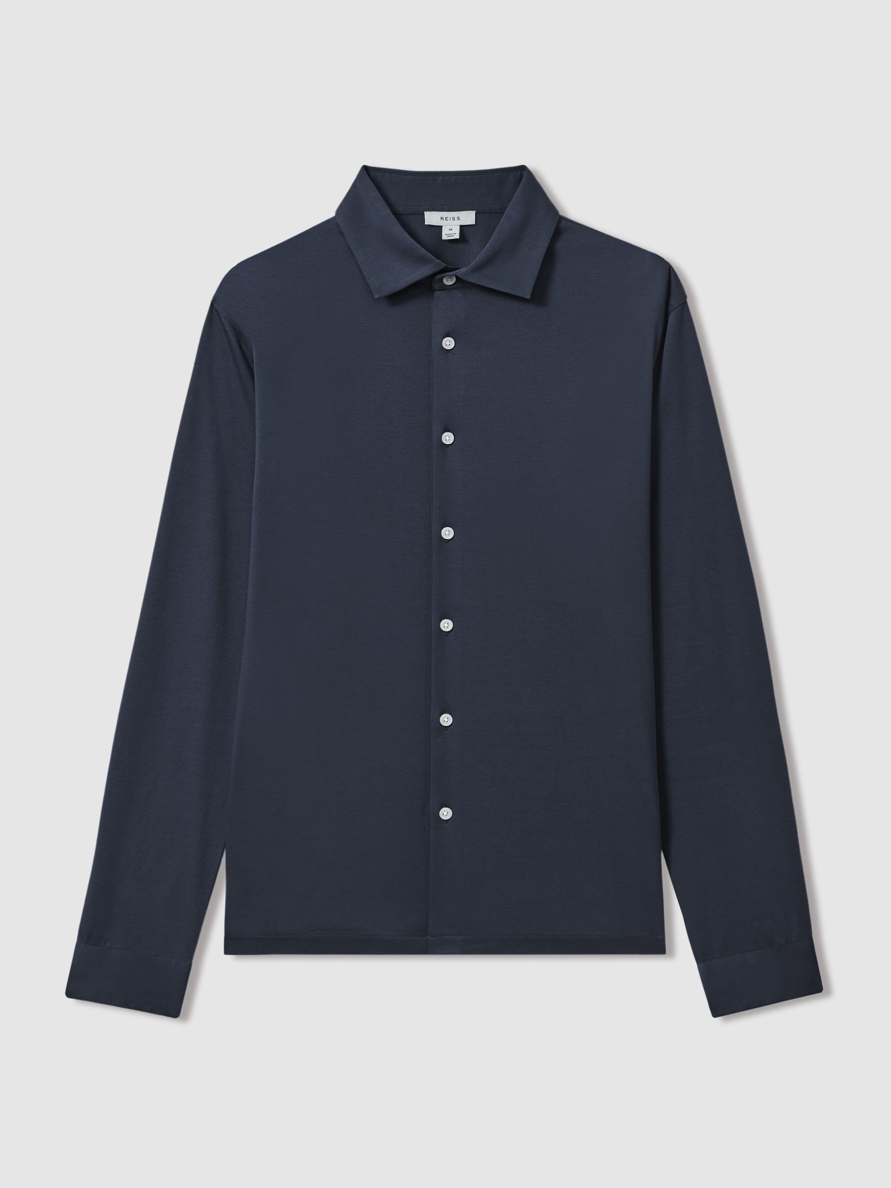 Slim Fit Mercerised Cotton Jersey Shirt in Airforce Blue - Image 2 of 6
