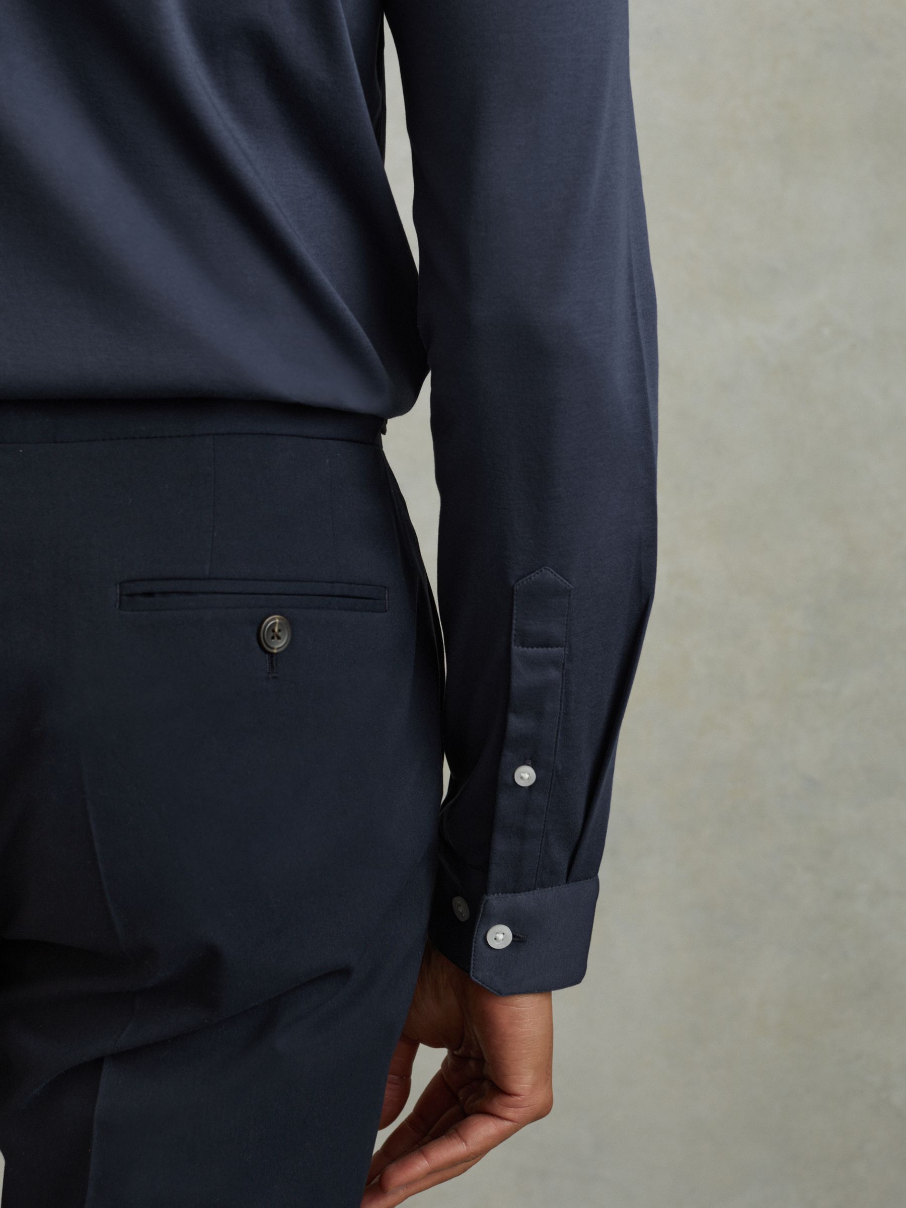 Slim Fit Mercerised Cotton Jersey Shirt in Airforce Blue - Image 4 of 6