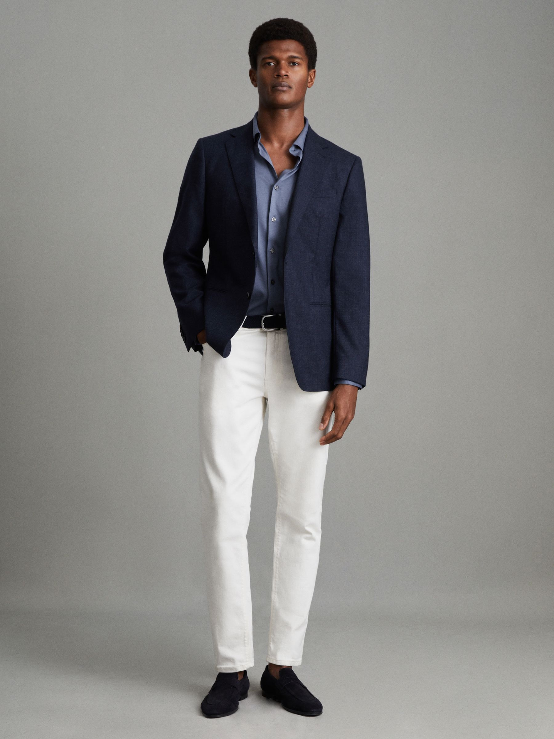 Slim Fit Mercerised Cotton Jersey Shirt in Airforce Blue - Image 6 of 6