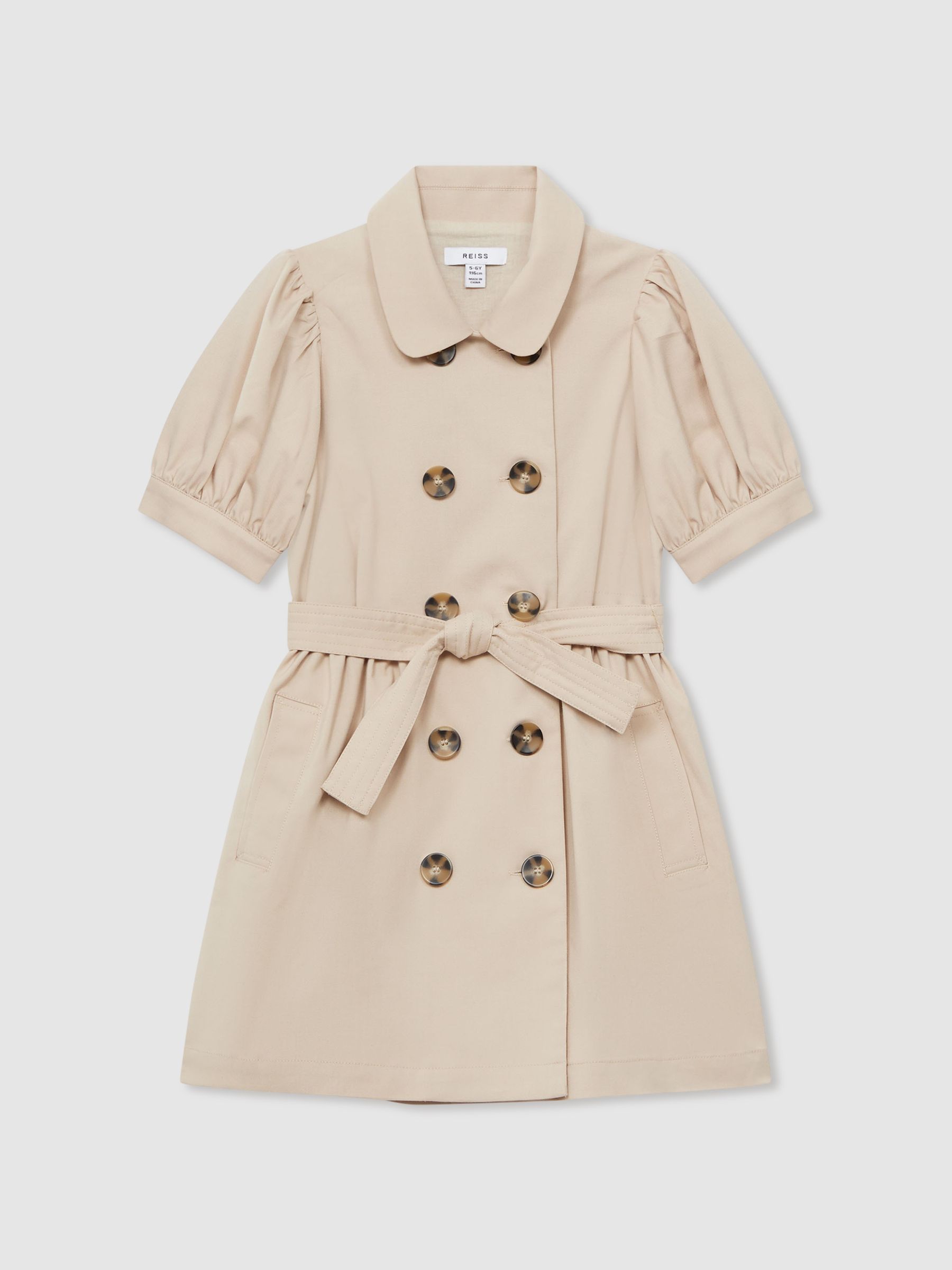 9-13 yrs Puff Sleeve Belted Dress in Camel - Image 5 of 6