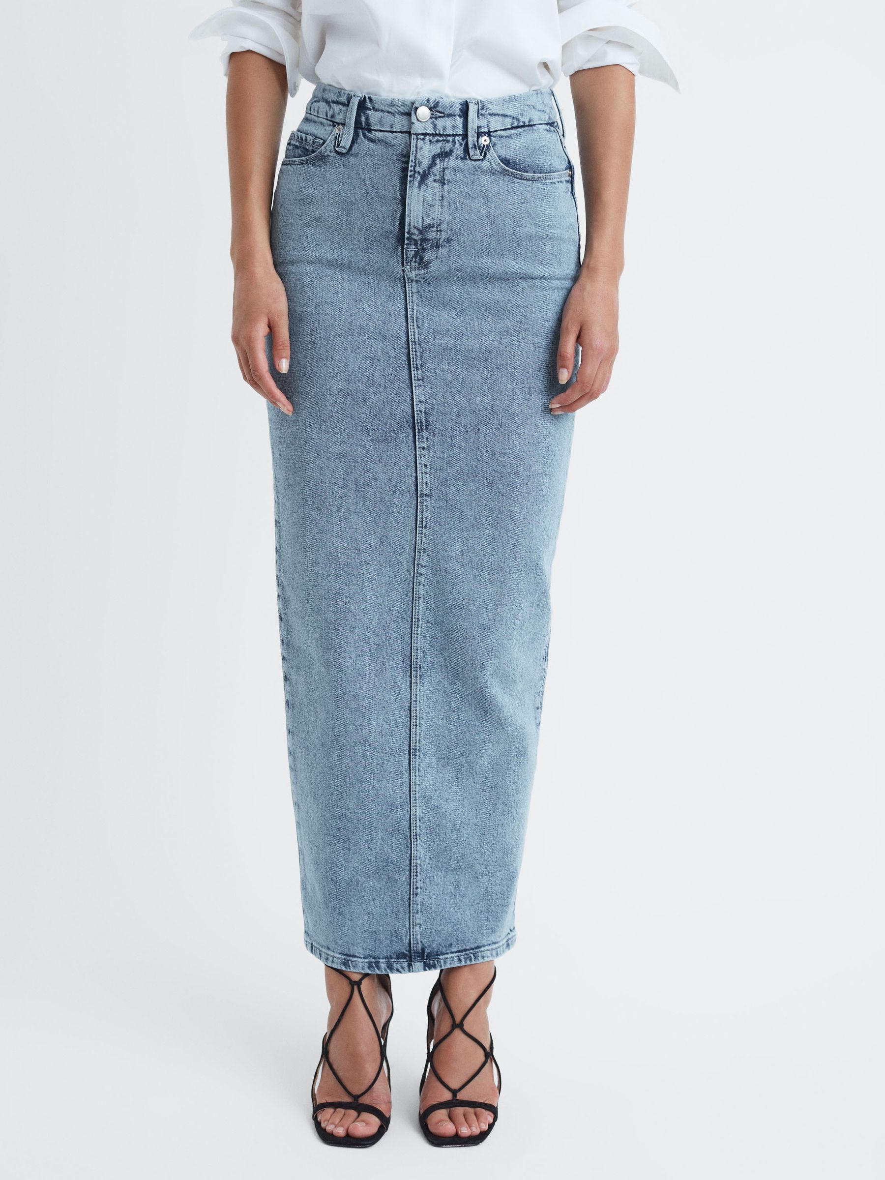 Reiss Good American Denim Maxi Skirt in Indigo | REISS