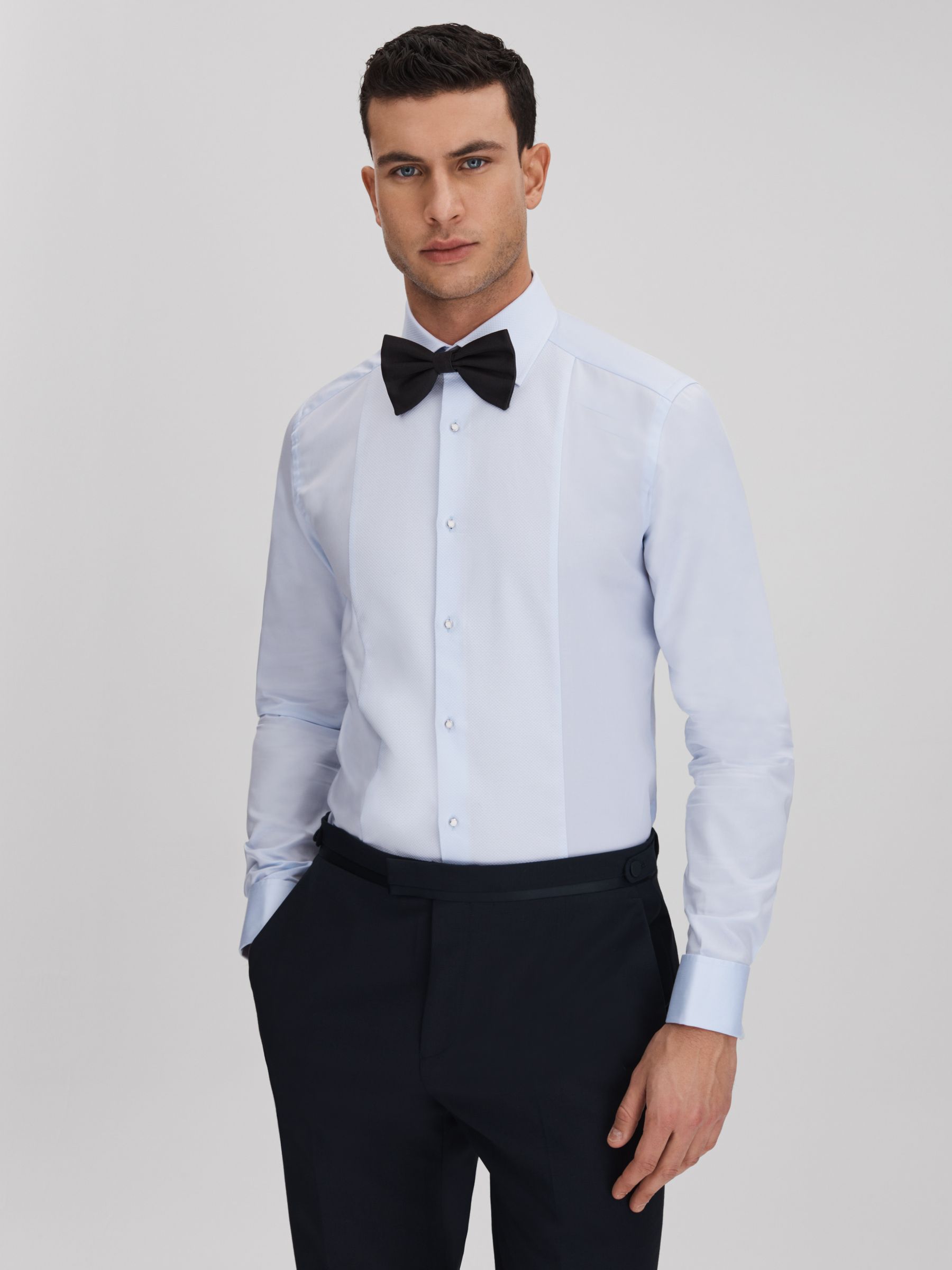 Slim Fit Double Cuff Tuxedo Shirt in Soft Blue - Image 1 of 8