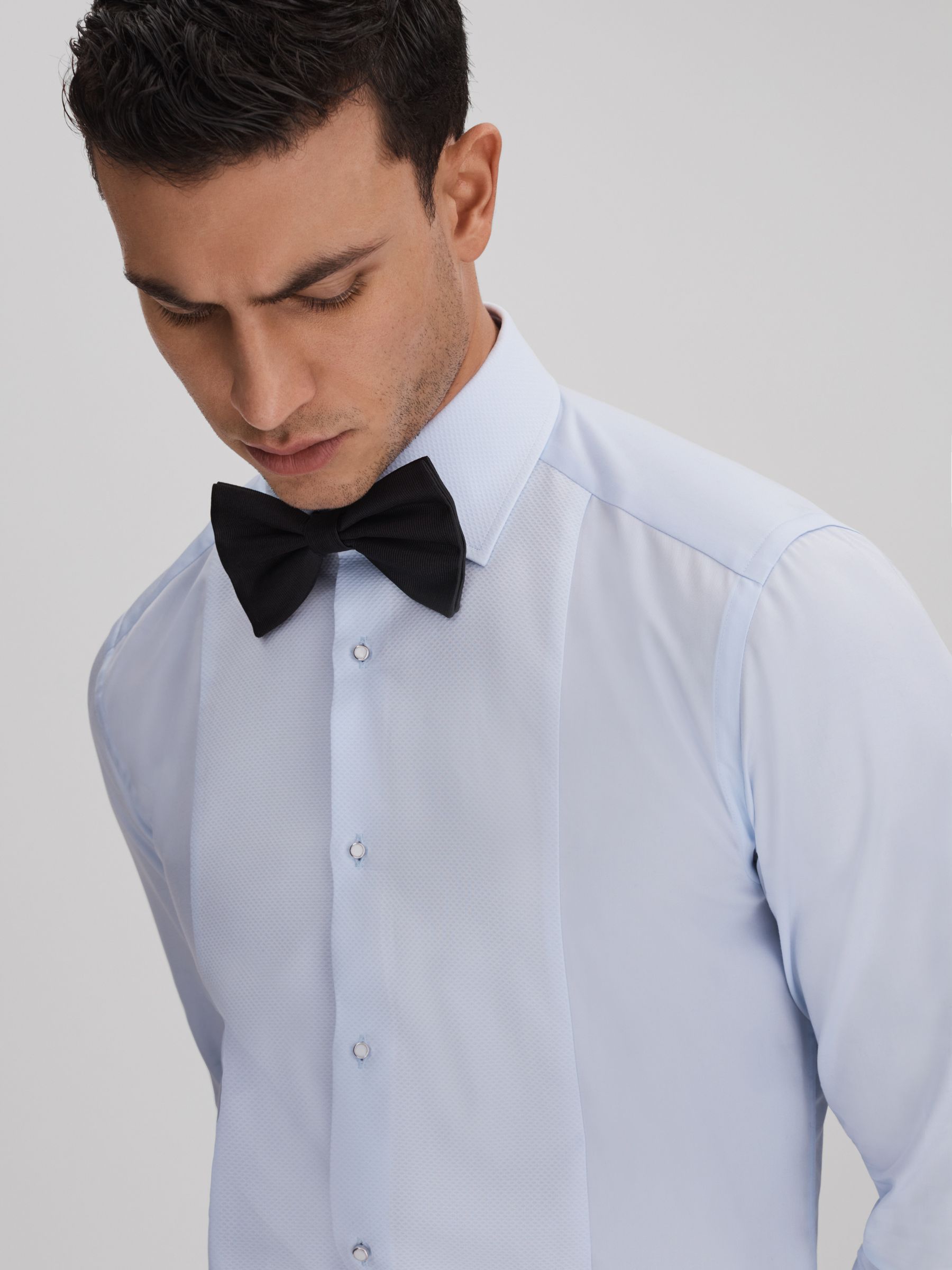 Slim Fit Double Cuff Tuxedo Shirt in Soft Blue - Image 4 of 8