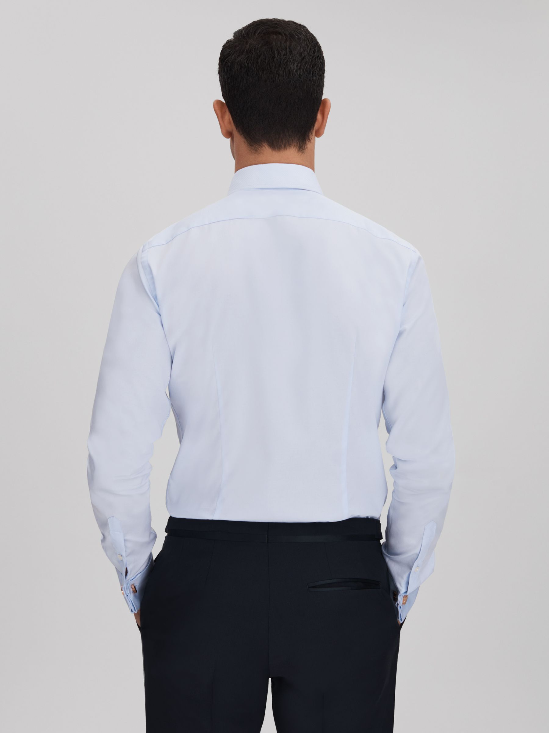 Slim Fit Double Cuff Tuxedo Shirt in Soft Blue - Image 6 of 8