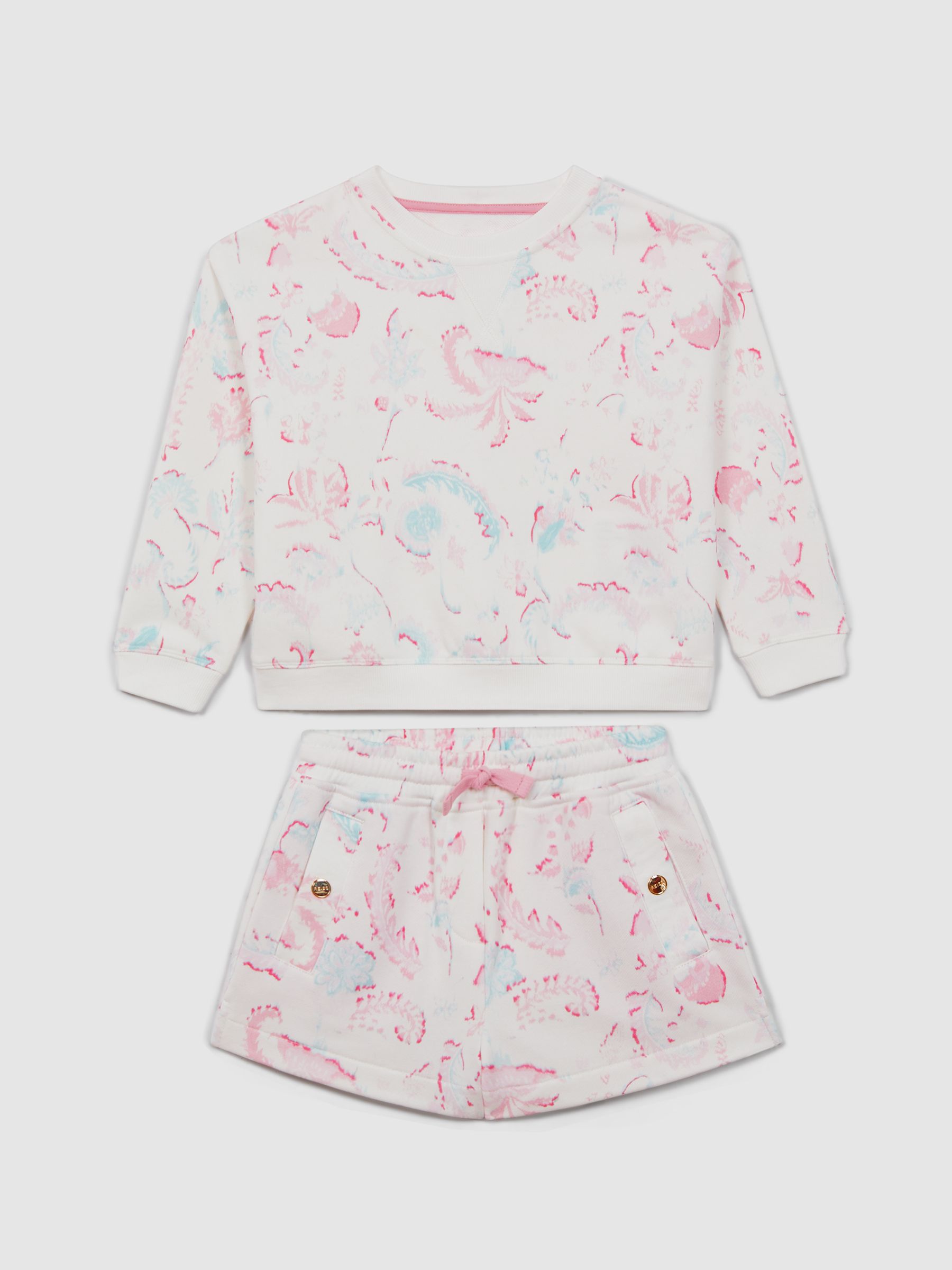 9-13 yrs Crew Neck Jumper and Shorts Set in Pink - Image 2 of 7