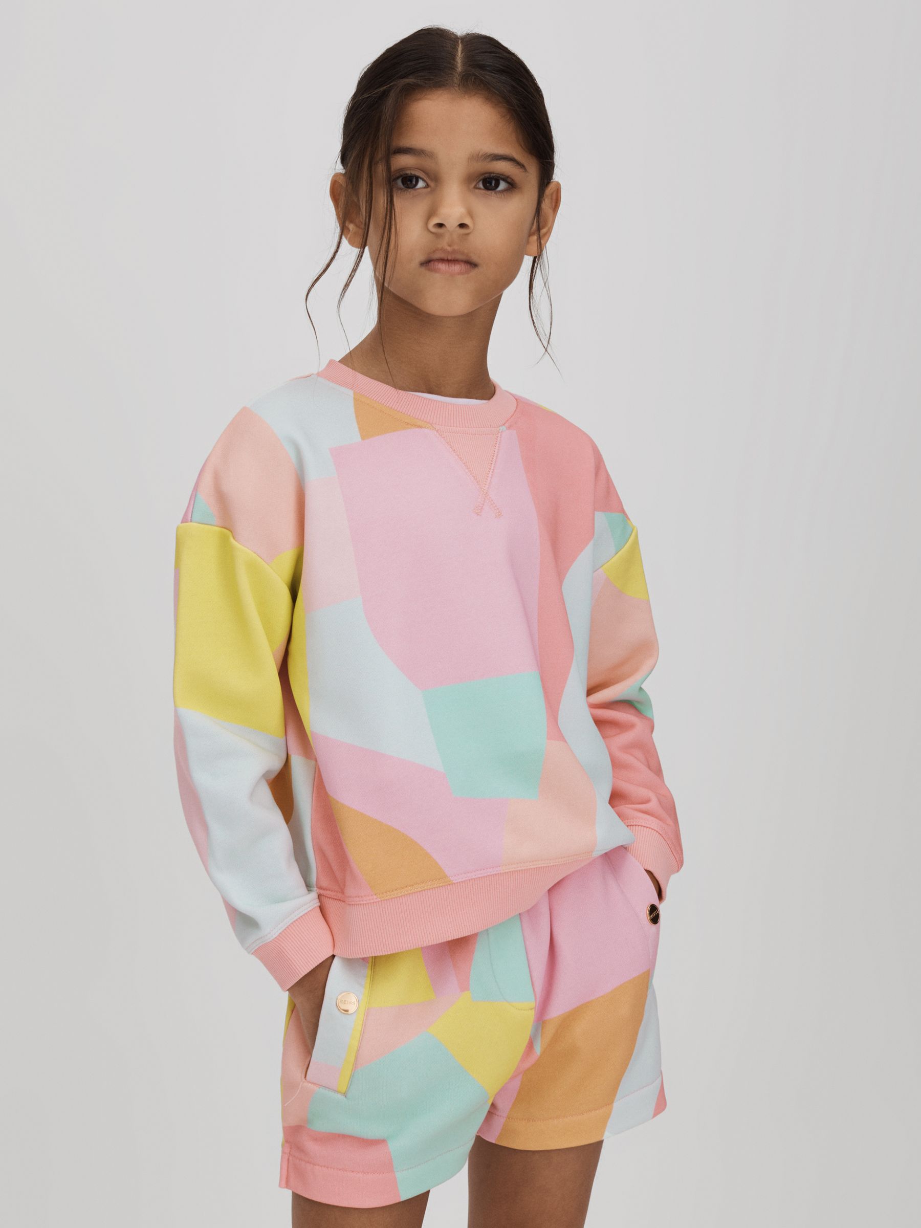 Junior Crew Neck Jumper and Shorts Set in Multi - Image 1 of 8 Junior Crew Neck Jumper and Shorts Set in Multi - Image 1 of 8