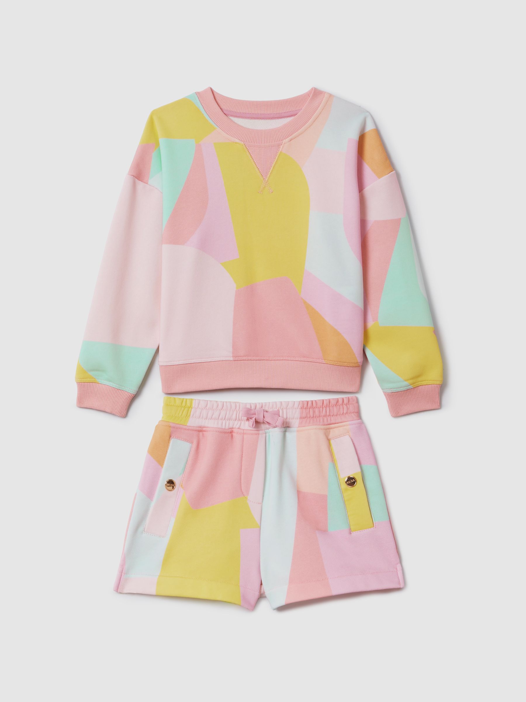 Junior Crew Neck Jumper and Shorts Set in Multi - Image 2 of 8