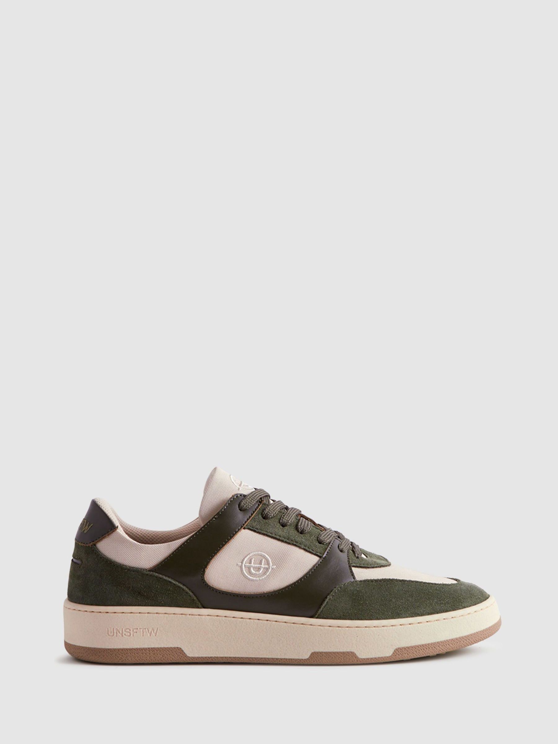 Unseen Leather Suede Noirmont Trainers in Khaki/Taupe - Image 1 of 5 Unseen Leather Suede Noirmont Trainers in Khaki/Taupe - Image 1 of 5