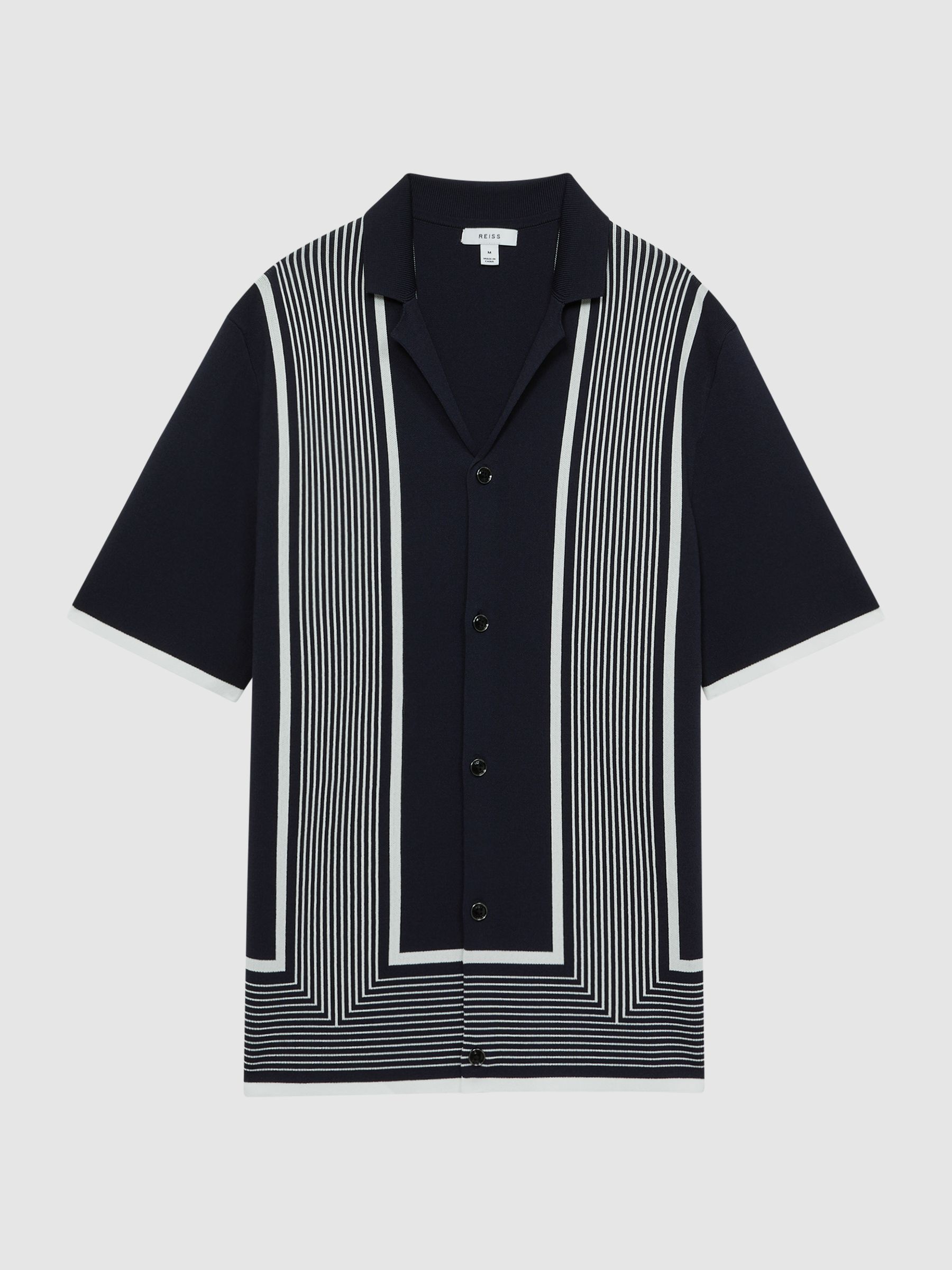 Striped Cuban Collar Shirt in Navy/White - Image 2 of 4