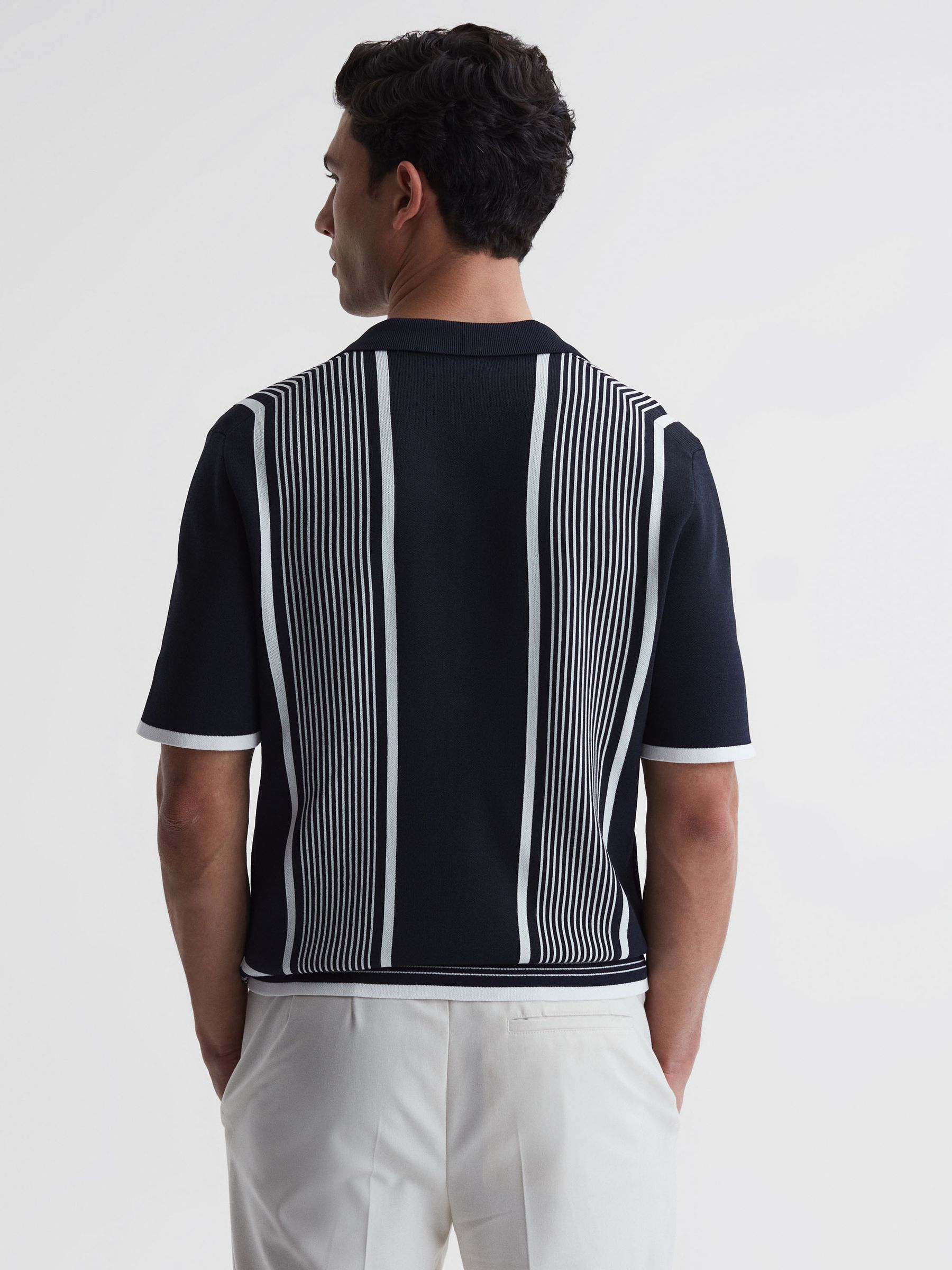 Striped Cuban Collar Shirt in Navy/White - Image 4 of 4