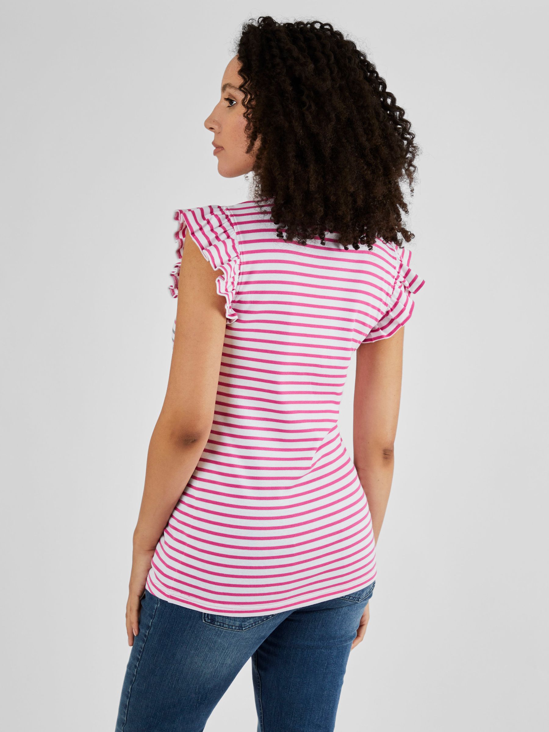 Pink Stripe Crew Neck Flutter Maternity Top - Image 2 of 4