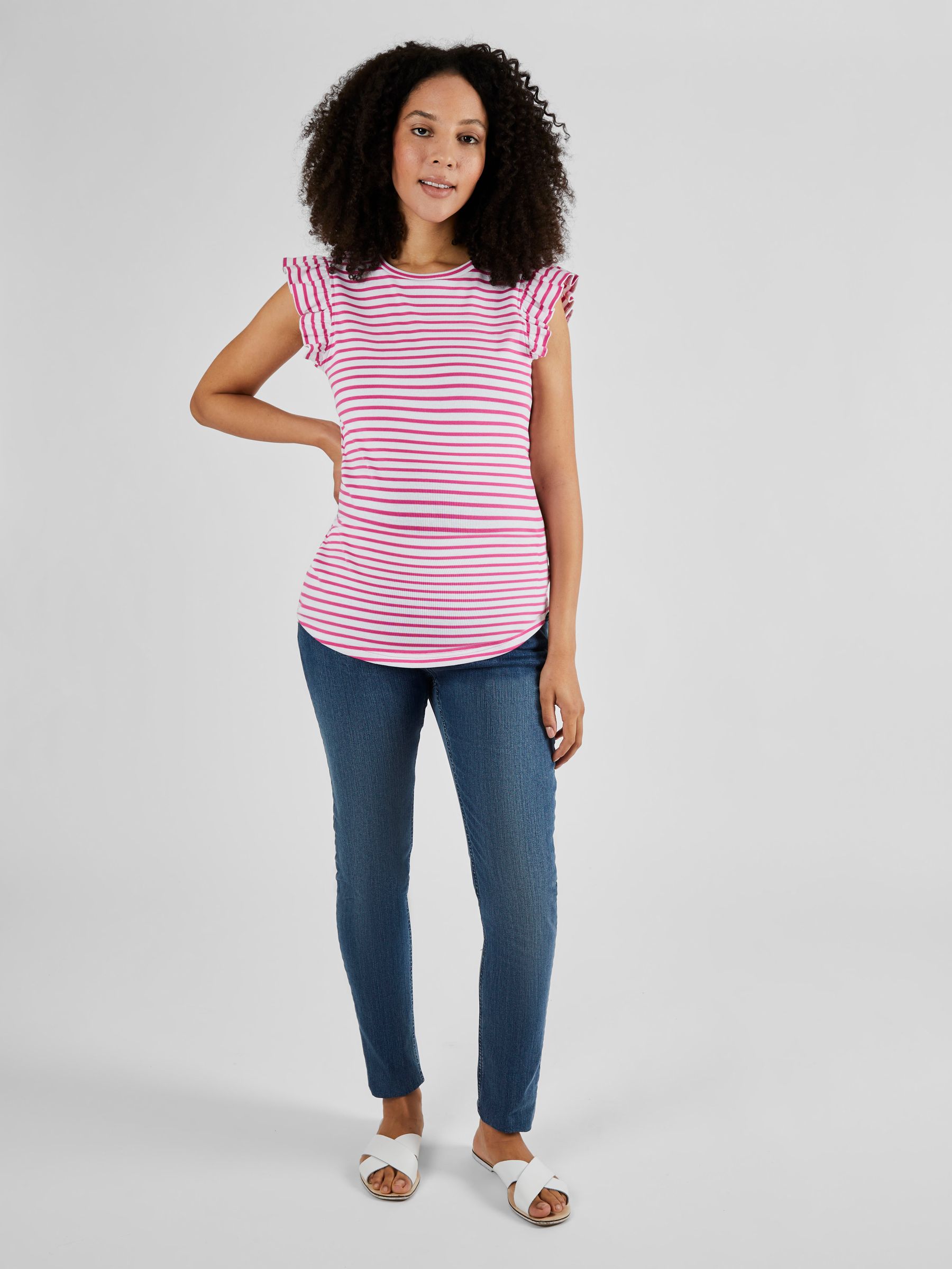 Pink Stripe Crew Neck Flutter Maternity Top - Image 3 of 4