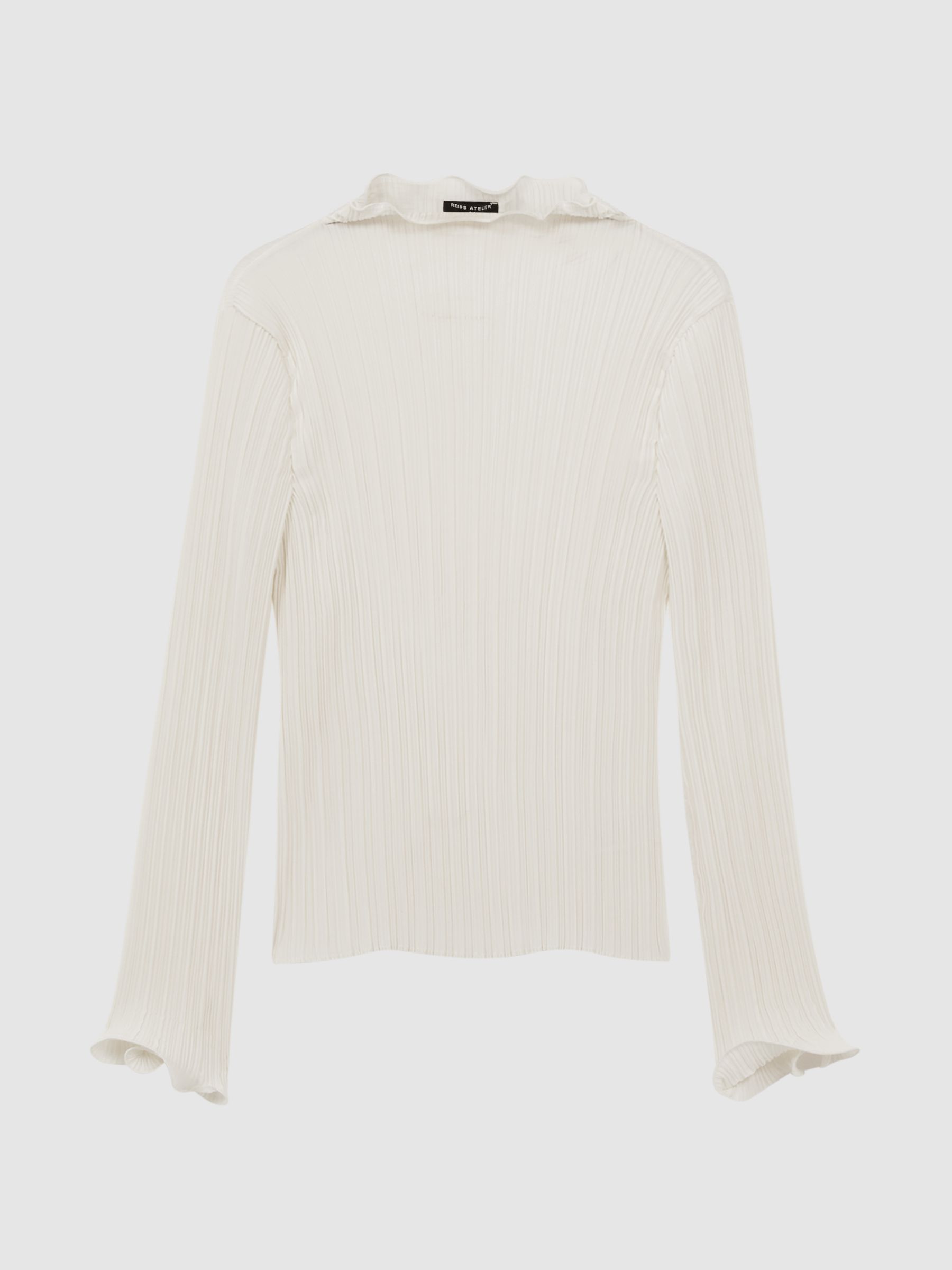 Fitted Ribbed Ruffle Neck Top in Cream - Image 2 of 6 Fitted Ribbed Ruffle Neck Top in Cream - Image 2 of 6