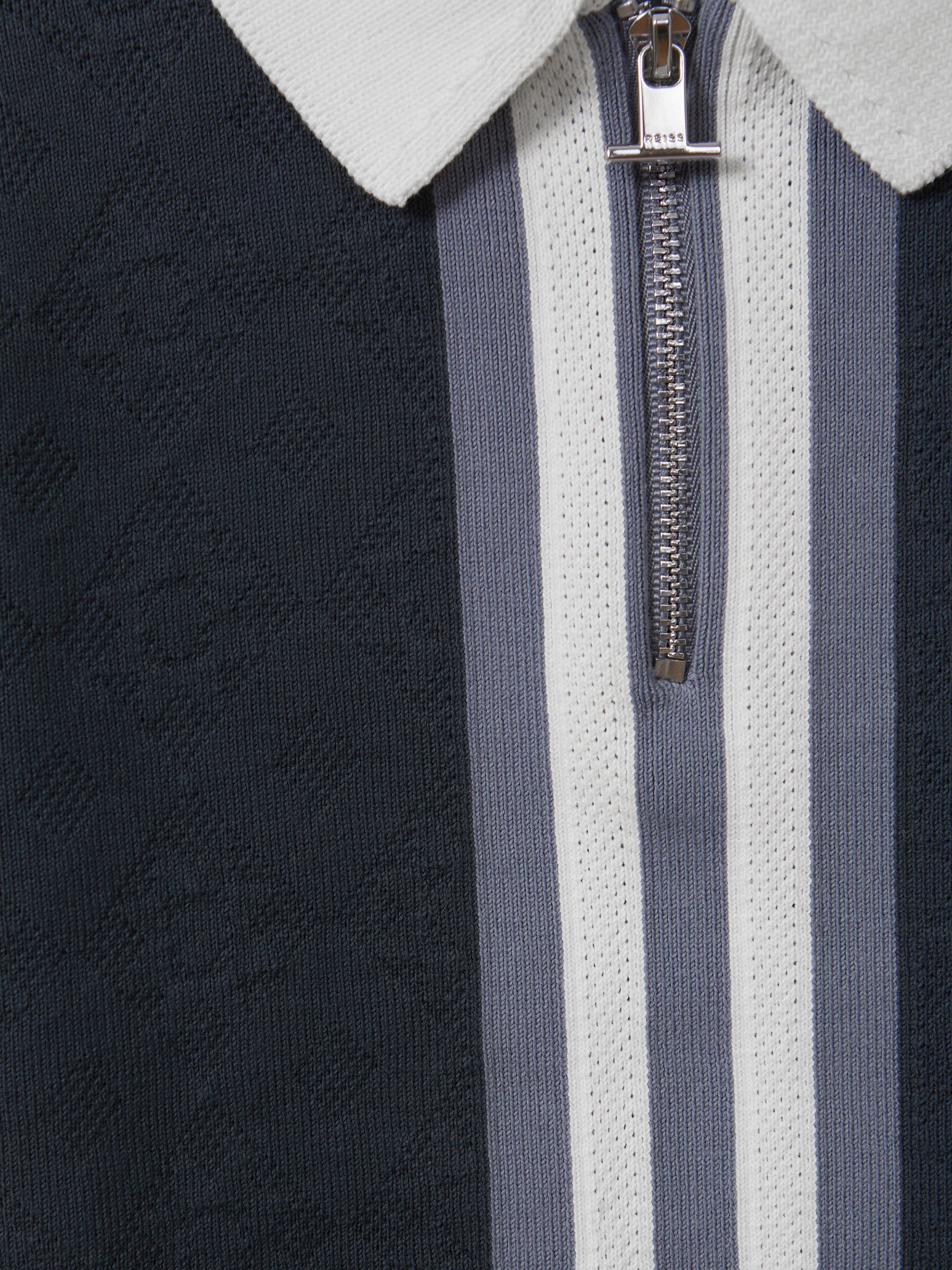 Cotton Knitted Half-Zip Polo T-Shirt in Eclipse Blue/White - Image 6 of 6