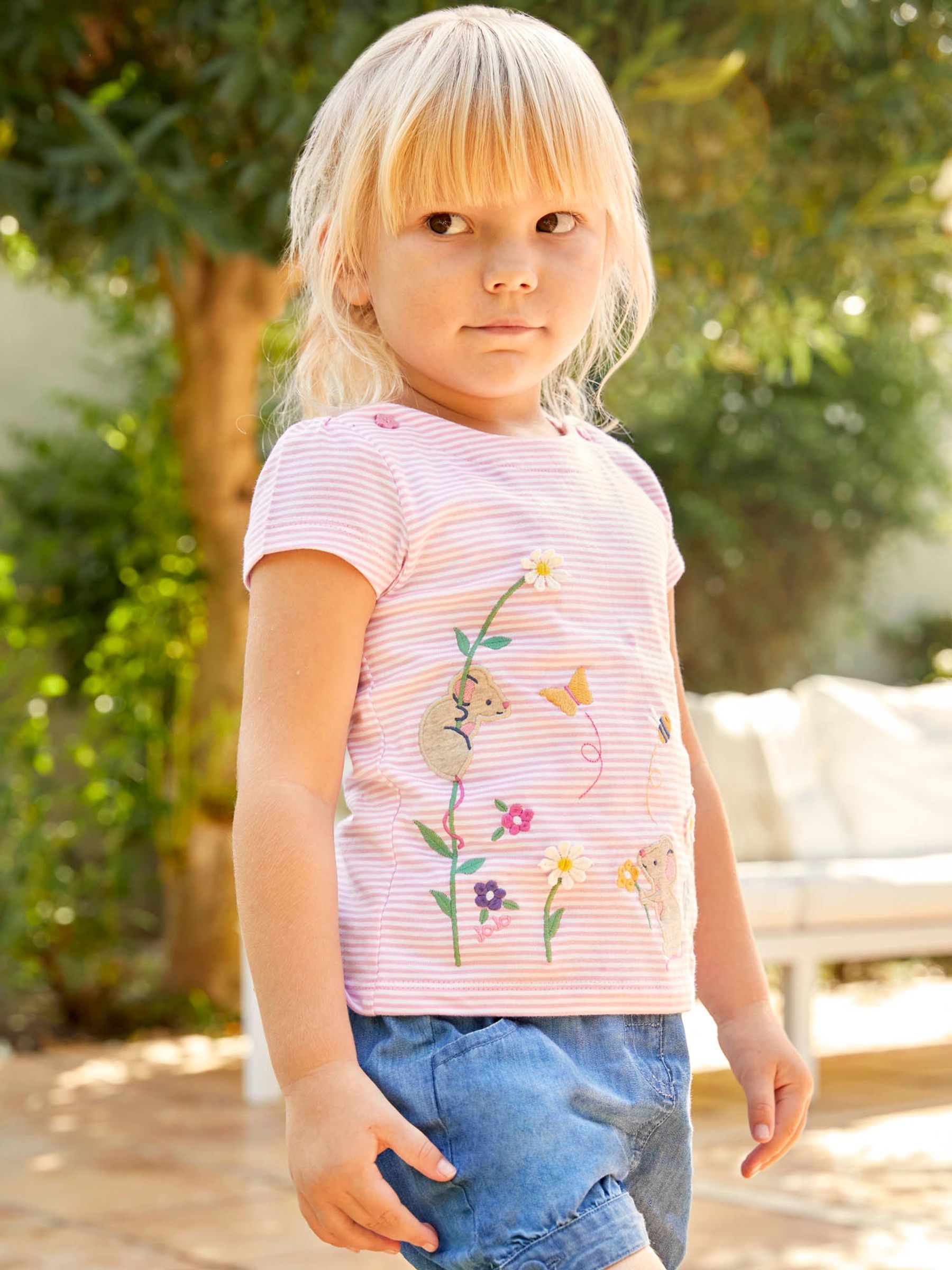 Pale Pink Stripe Mouse Appliqué T-Shirt - Image 1 of 6