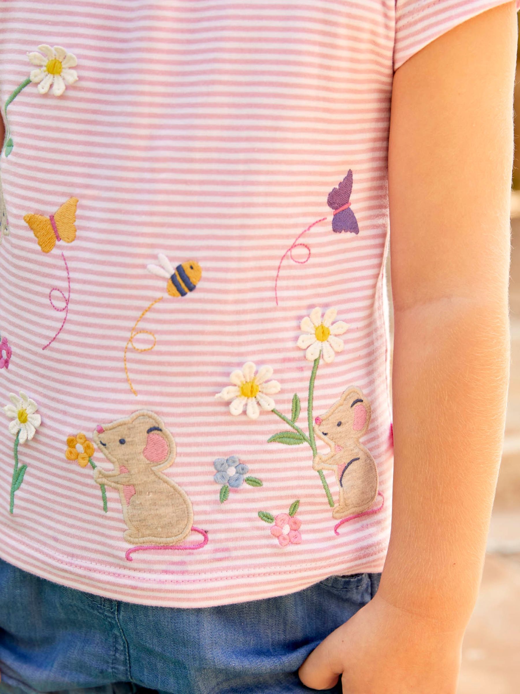 Pale Pink Stripe Mouse Appliqué T-Shirt - Image 3 of 6