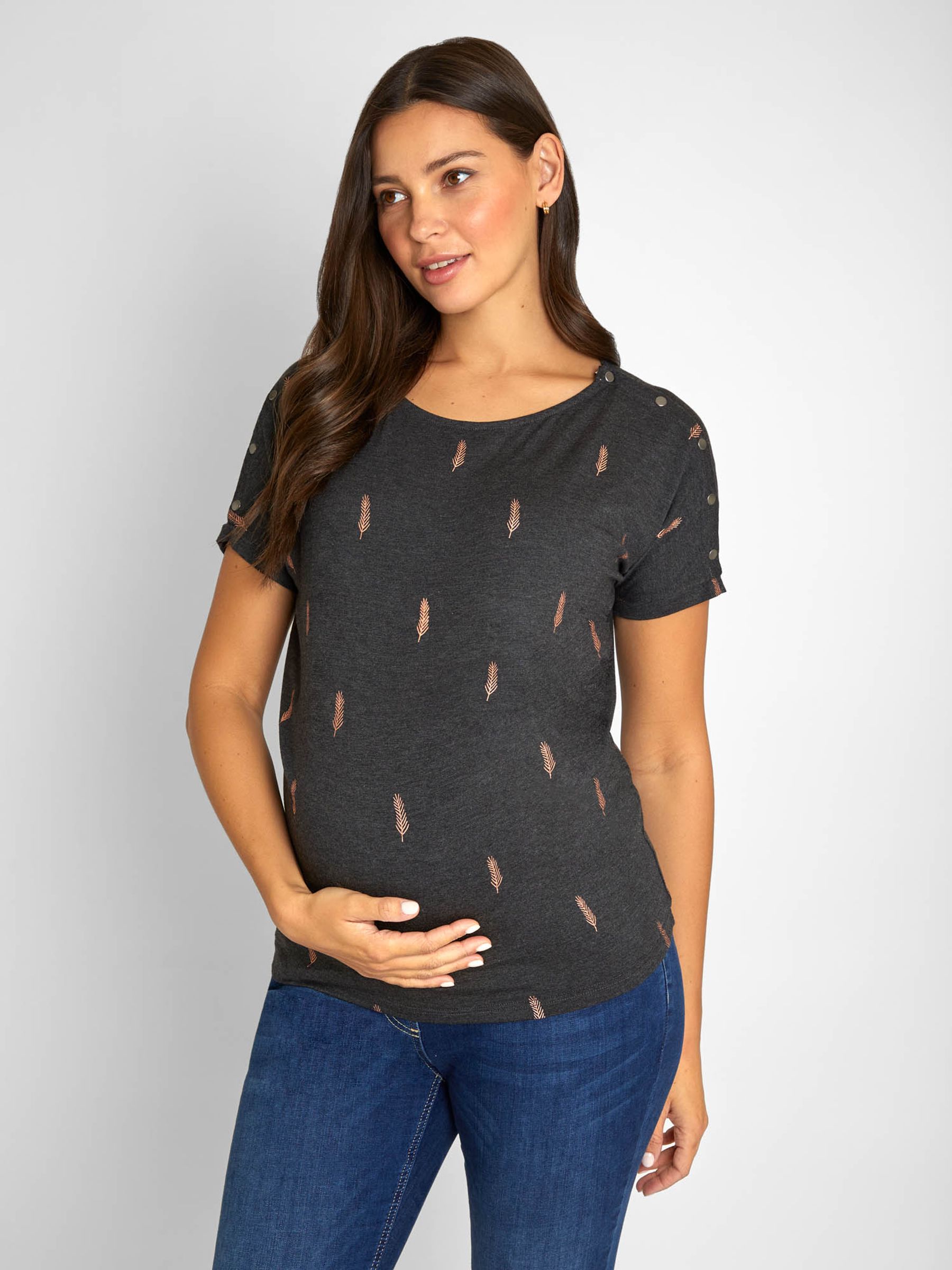 Marl Grey Foil Print Maternity & Nursing Top - Image 1 of 3