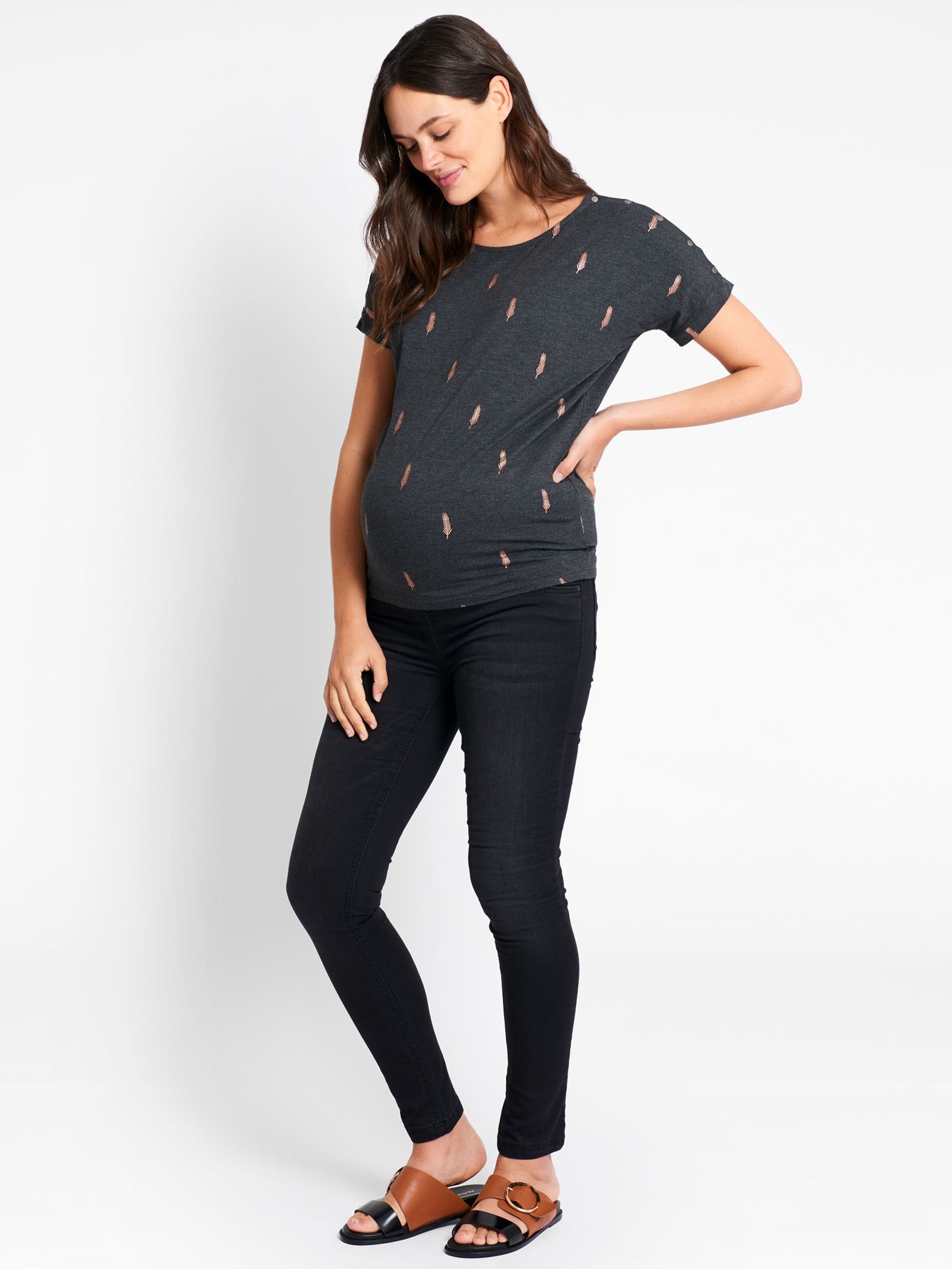 Marl Grey Foil Print Maternity & Nursing Top - Image 2 of 3