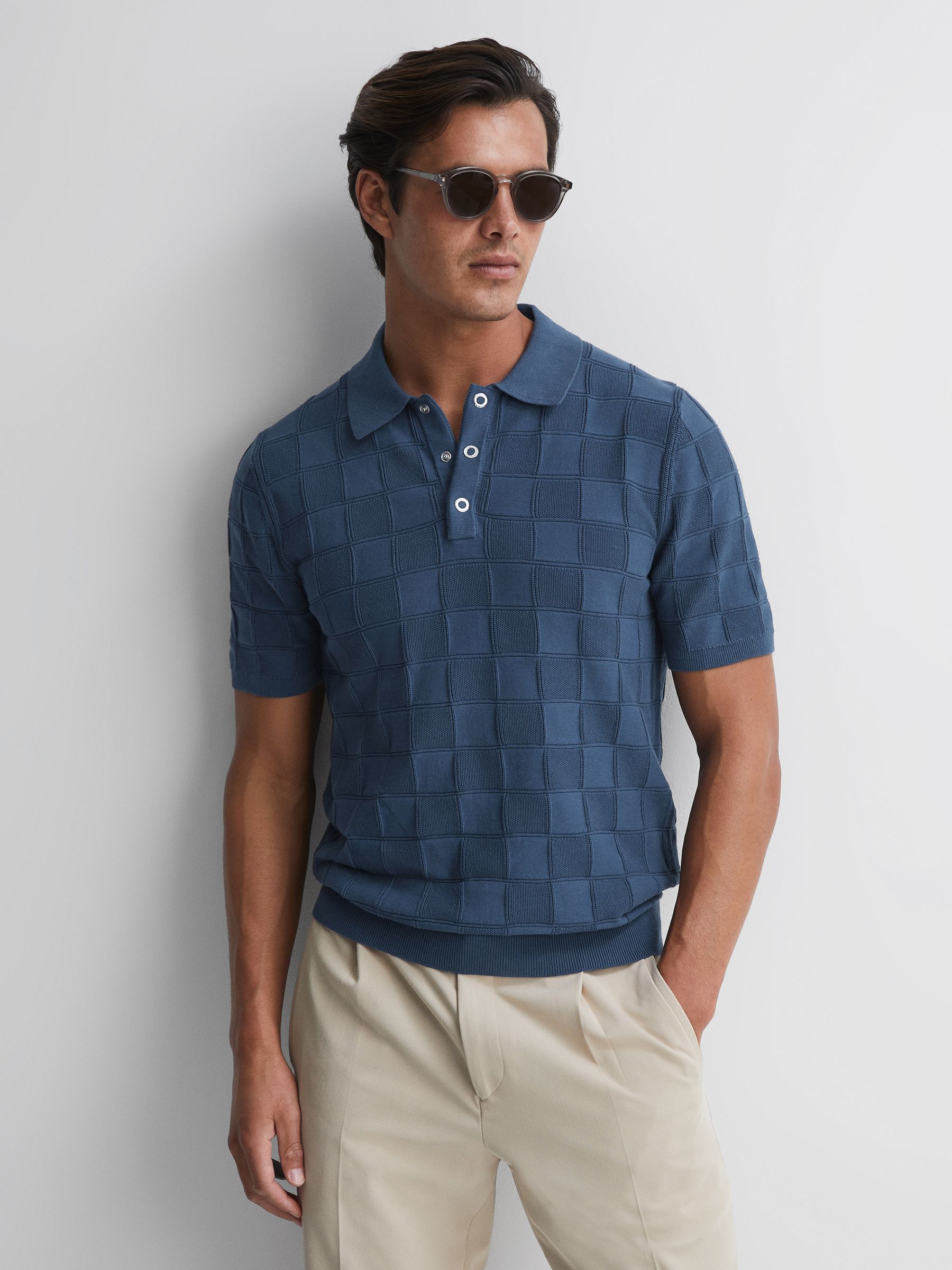 Cotton Press-Stud Polo T-Shirt in Airforce Blue - Image 1 of 5