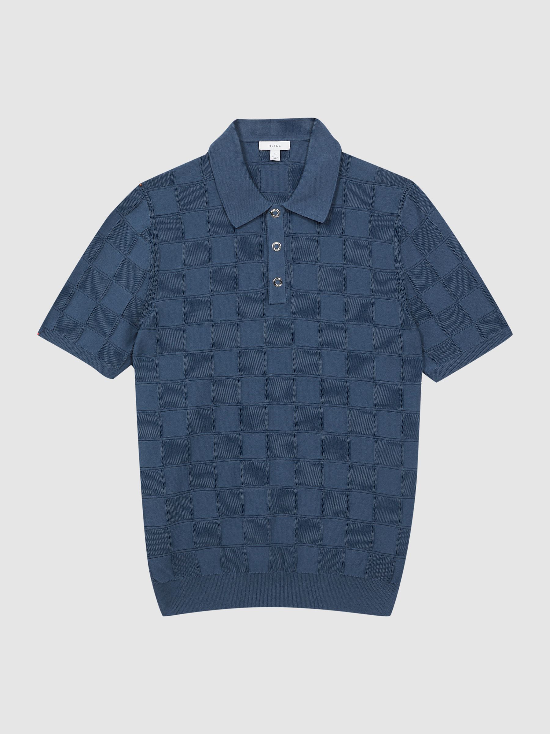 Cotton Press-Stud Polo T-Shirt in Airforce Blue - Image 2 of 5