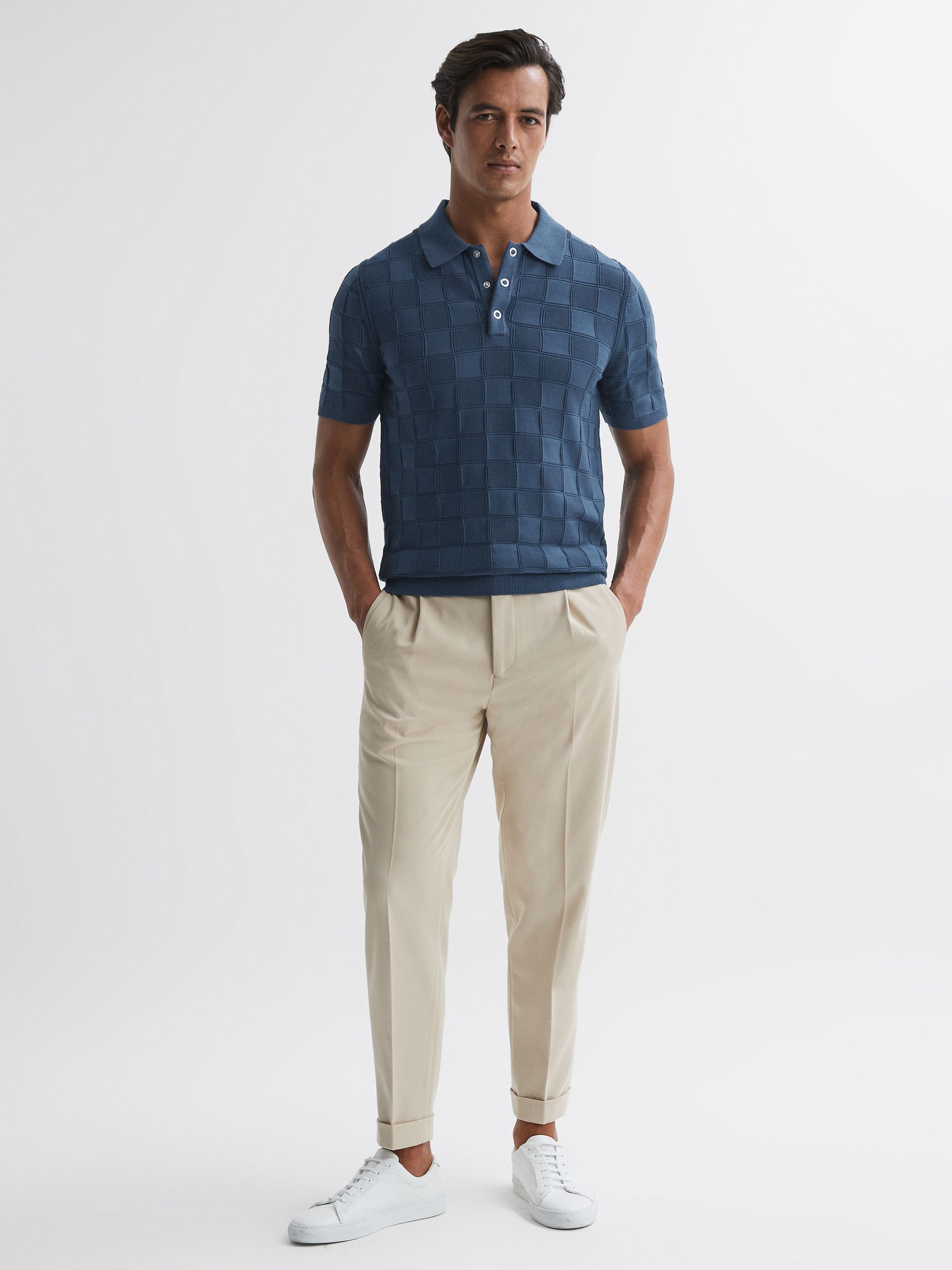 Cotton Press-Stud Polo T-Shirt in Airforce Blue - Image 3 of 5