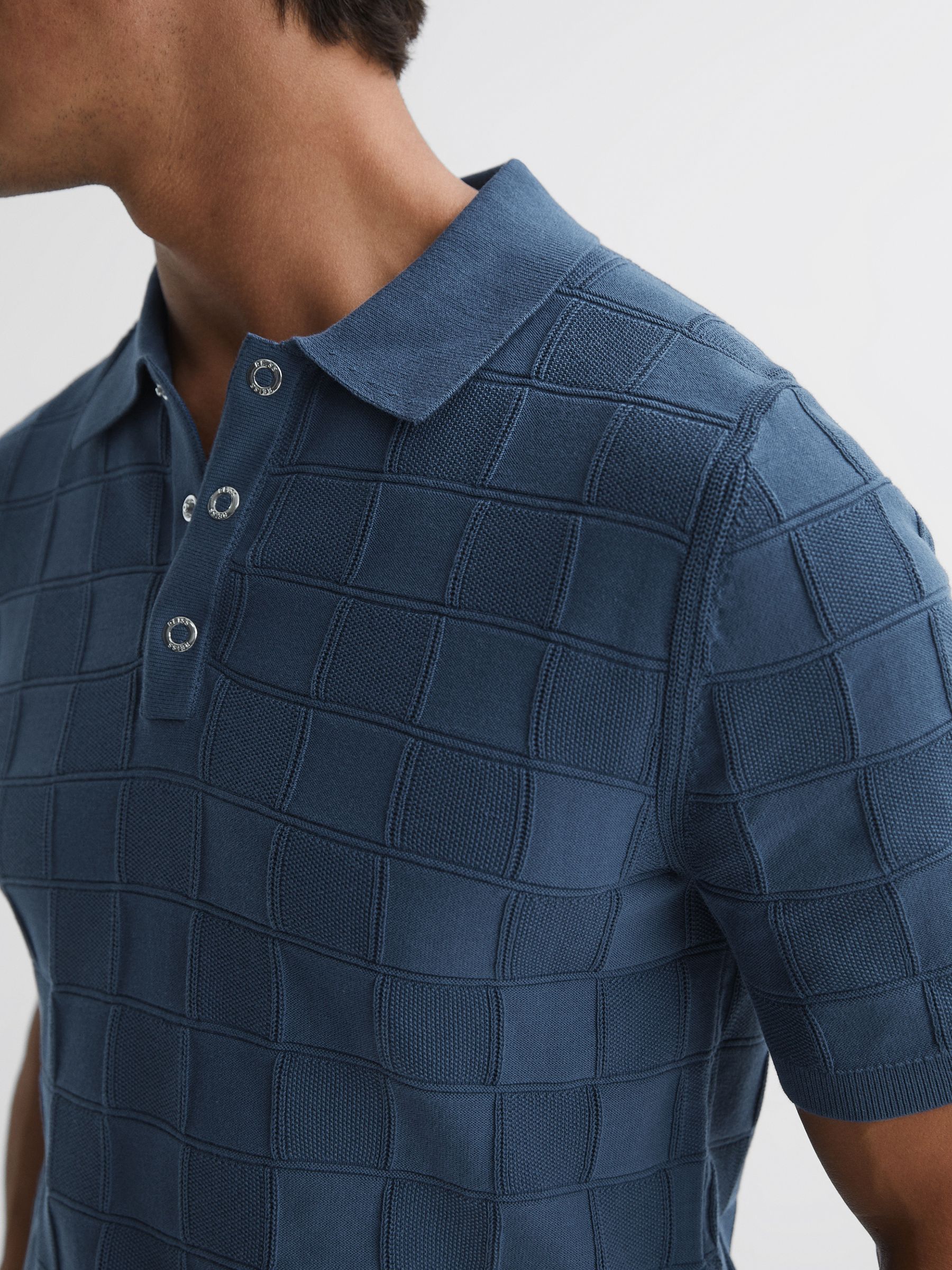 Cotton Press-Stud Polo T-Shirt in Airforce Blue - Image 4 of 5