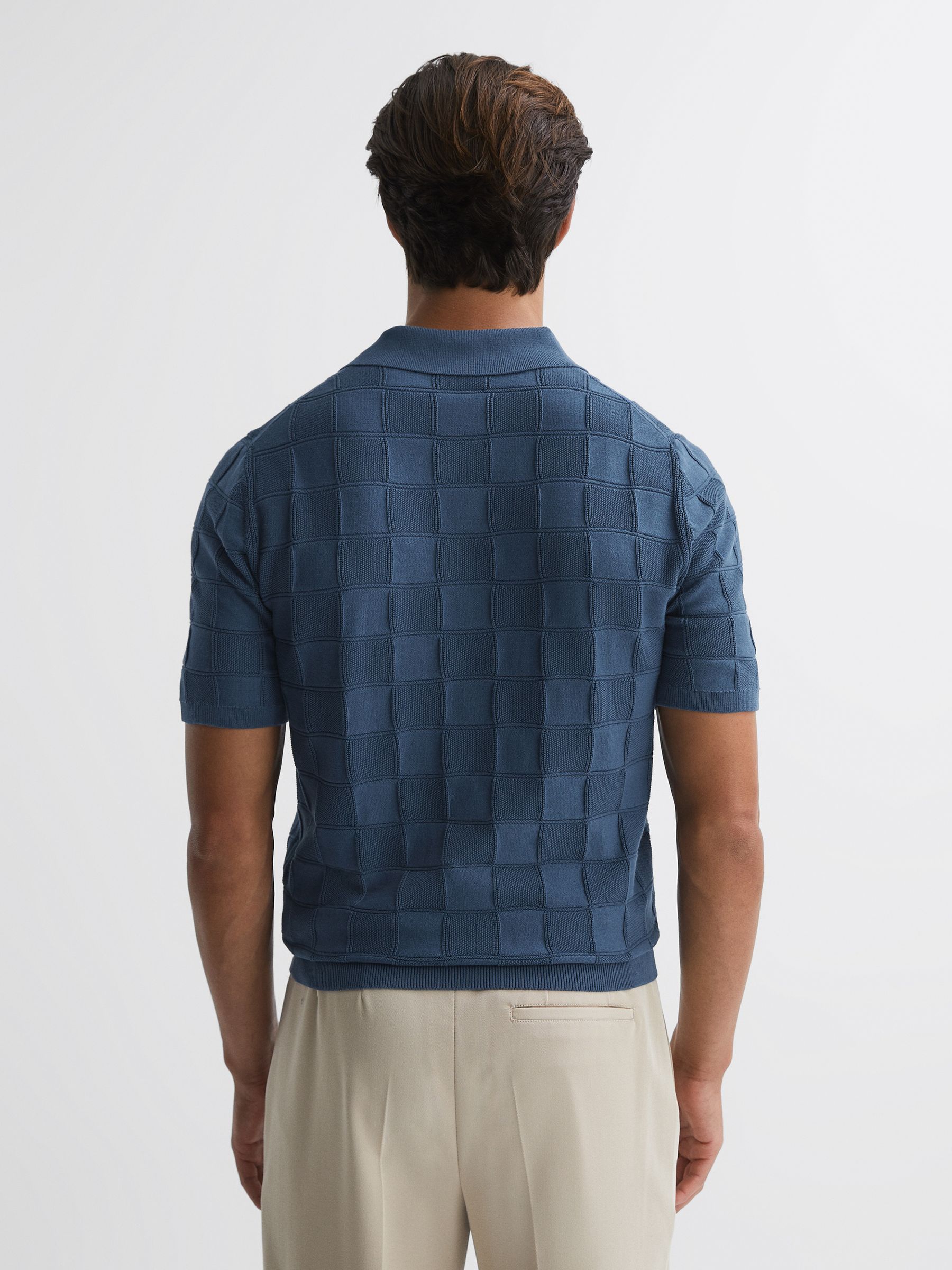 Cotton Press-Stud Polo T-Shirt in Airforce Blue - Image 5 of 5