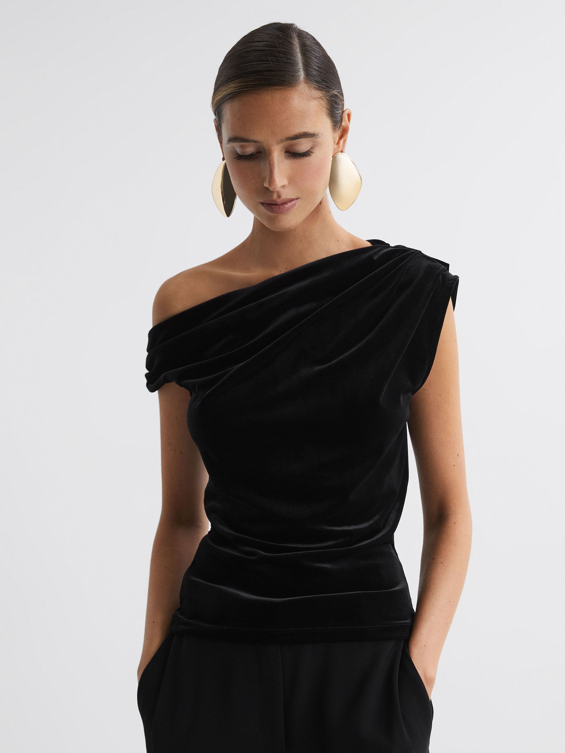 Velvet Off-The-Shoulder Top in Black - Image 1 of 5