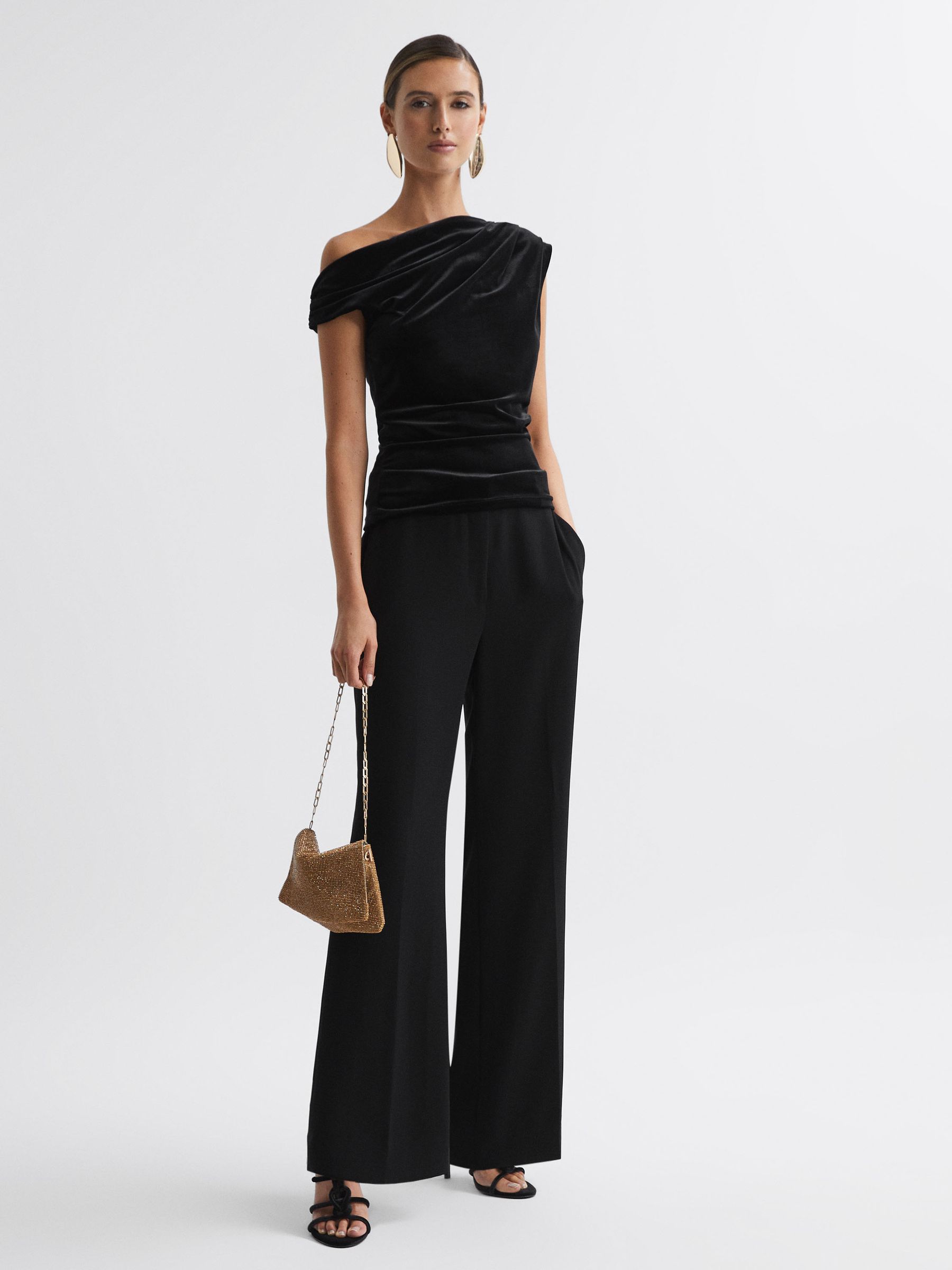 Velvet Off-The-Shoulder Top in Black - Image 3 of 5
