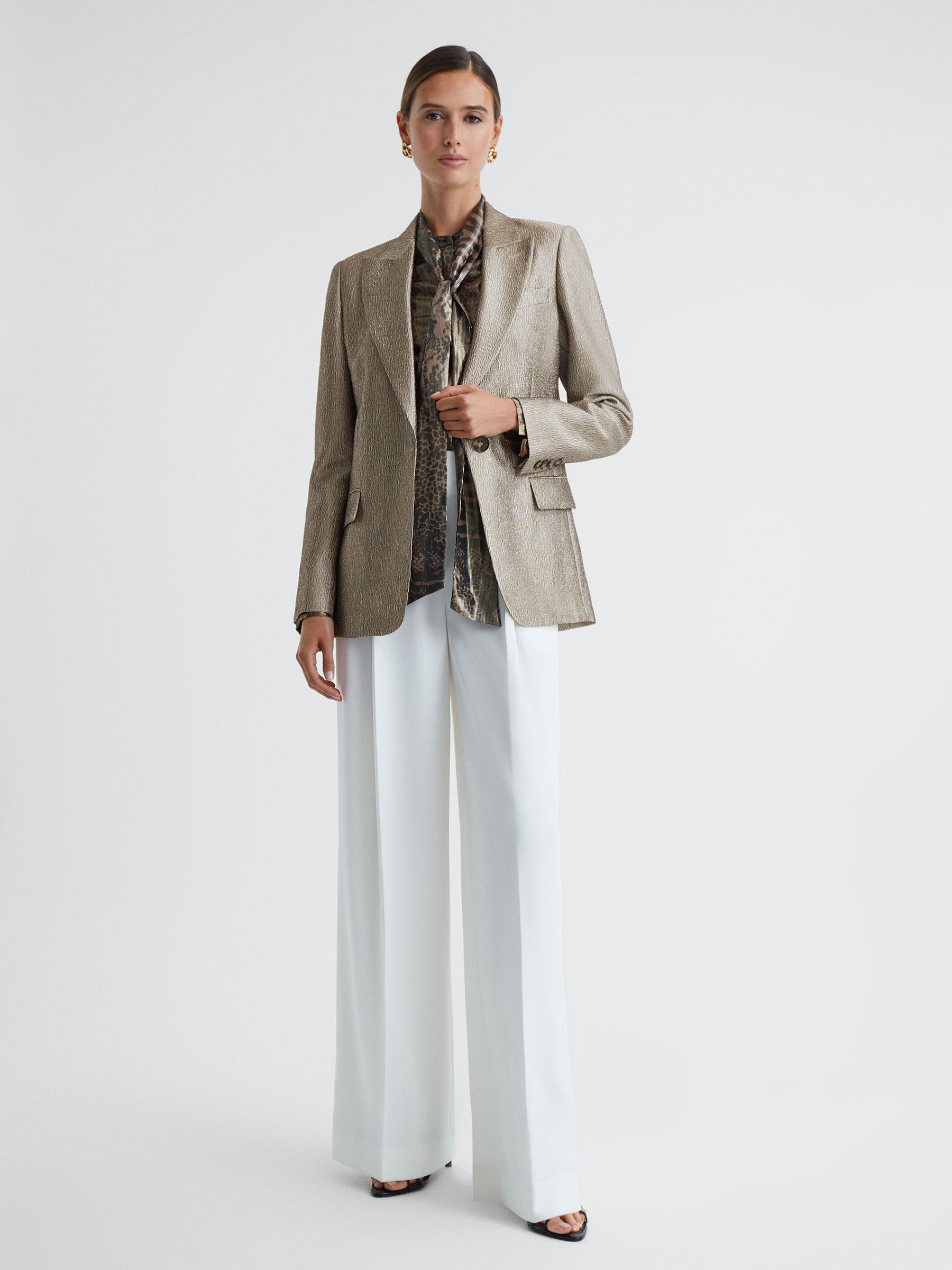 Metallic Single Breasted Blazer in Gold - Image 3 of 5