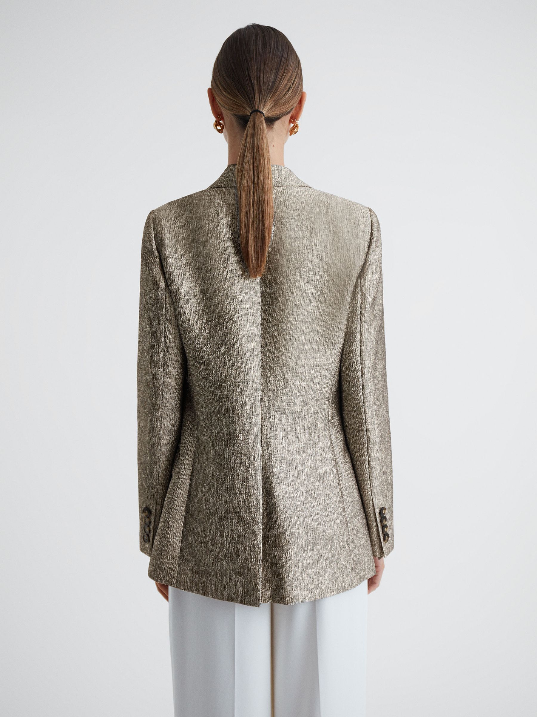 Reiss Metallic Single Breasted Blazer in Gold | REISS