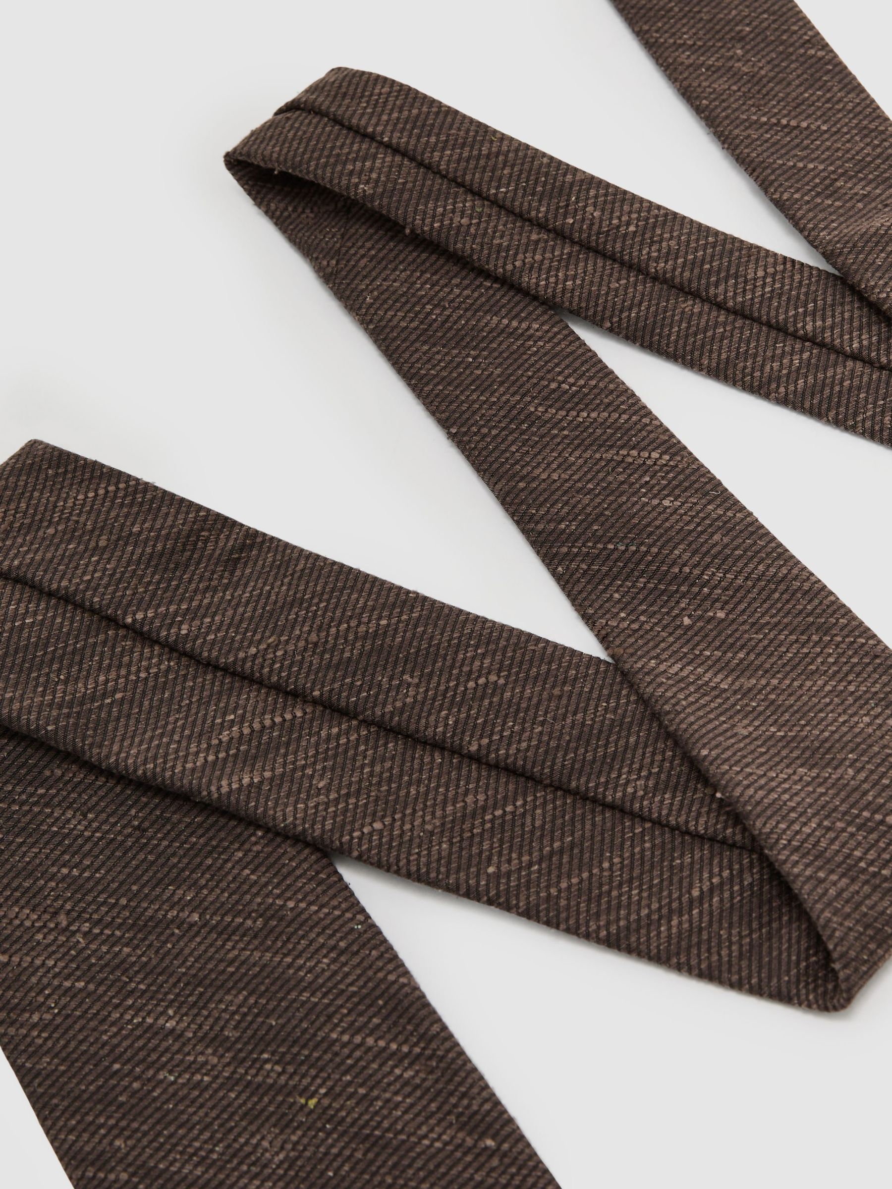 Silk-Blend Slub Textured Tie in Chocolate Brown - Image 3 of 5