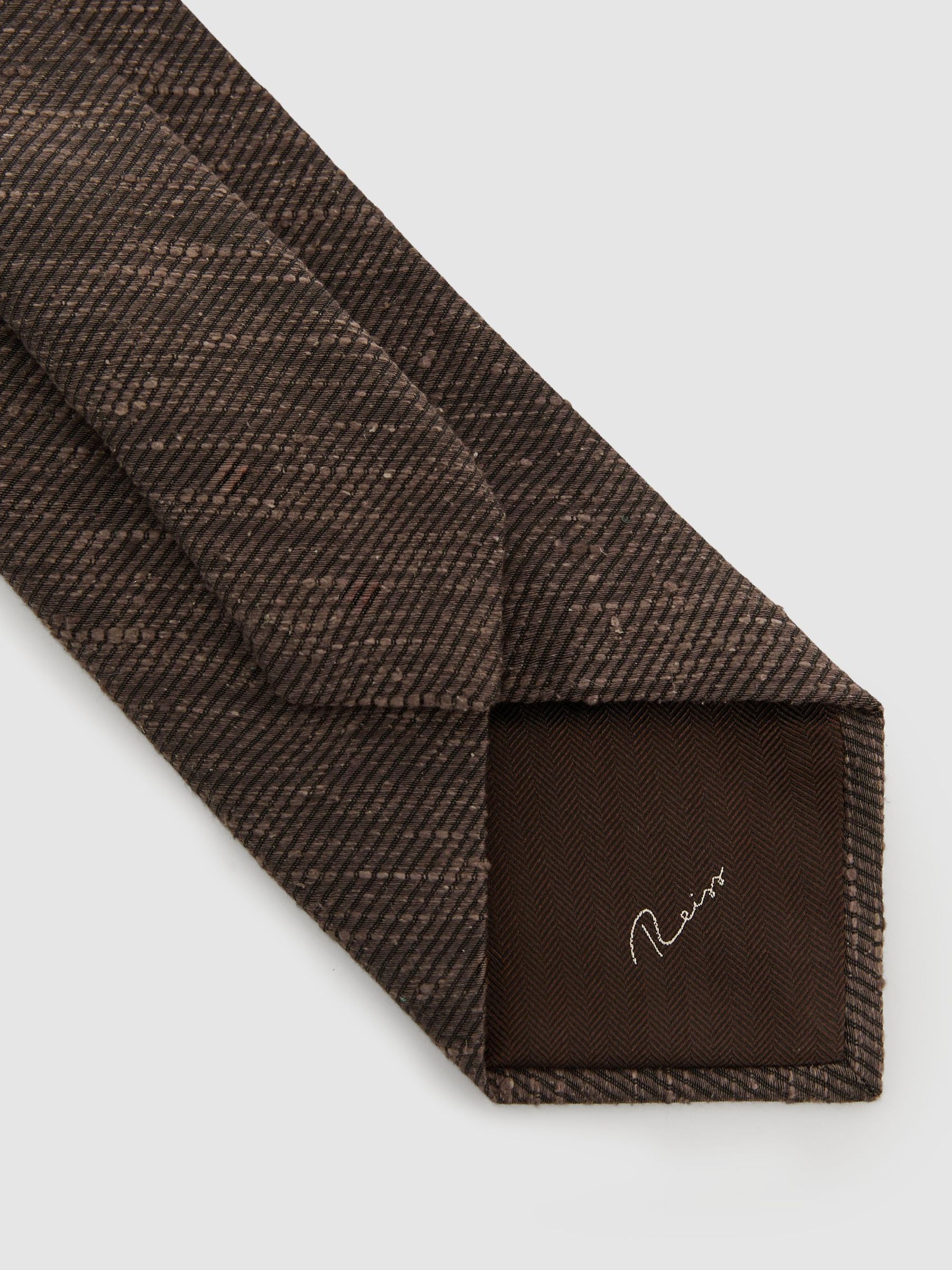 Silk-Blend Slub Textured Tie in Chocolate Brown - Image 4 of 5
