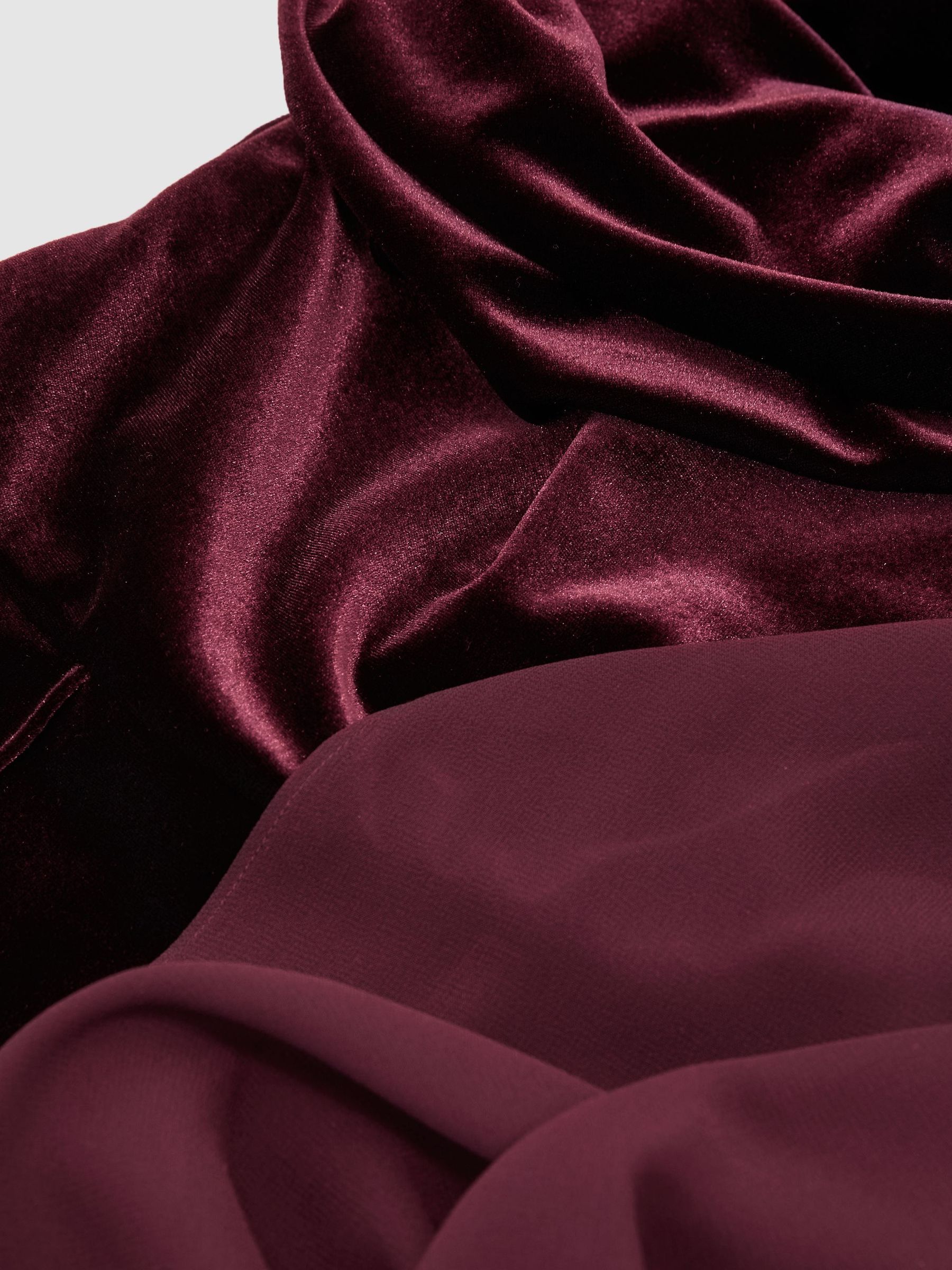 One-Shoulder Drape Wide-Leg Jumpsuit in Burgundy Red - Image 7 of 7