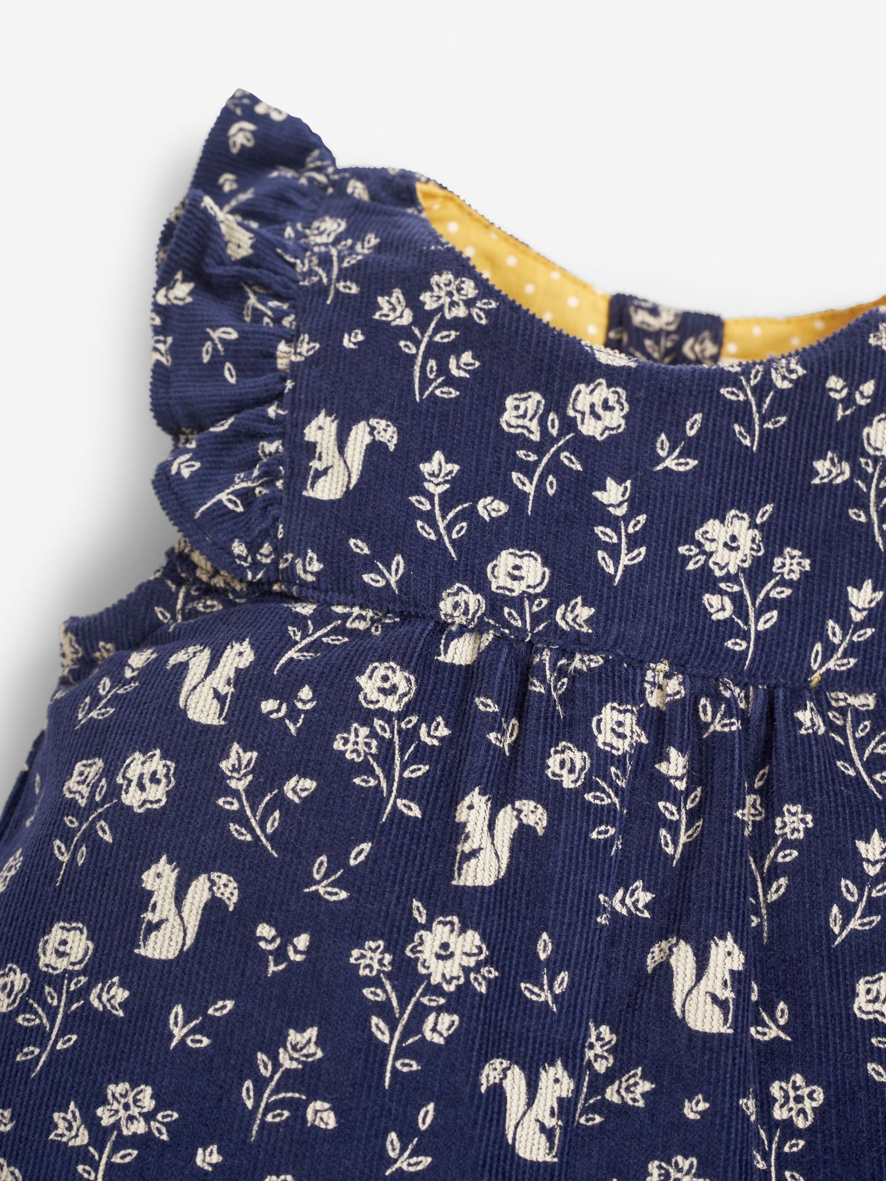 Blue Woodland Squirrel Print Cord Baby Dungarees in China Blue - Image 2 of 2