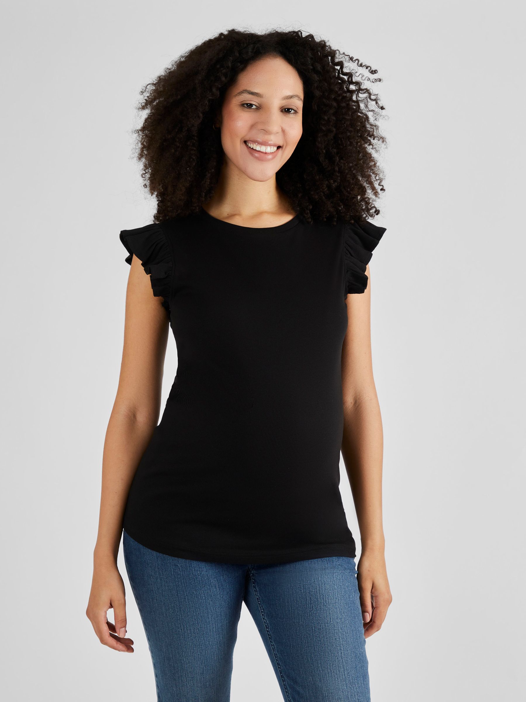 Black Crew Neck Flutter Maternity Top - Image 1 of 4