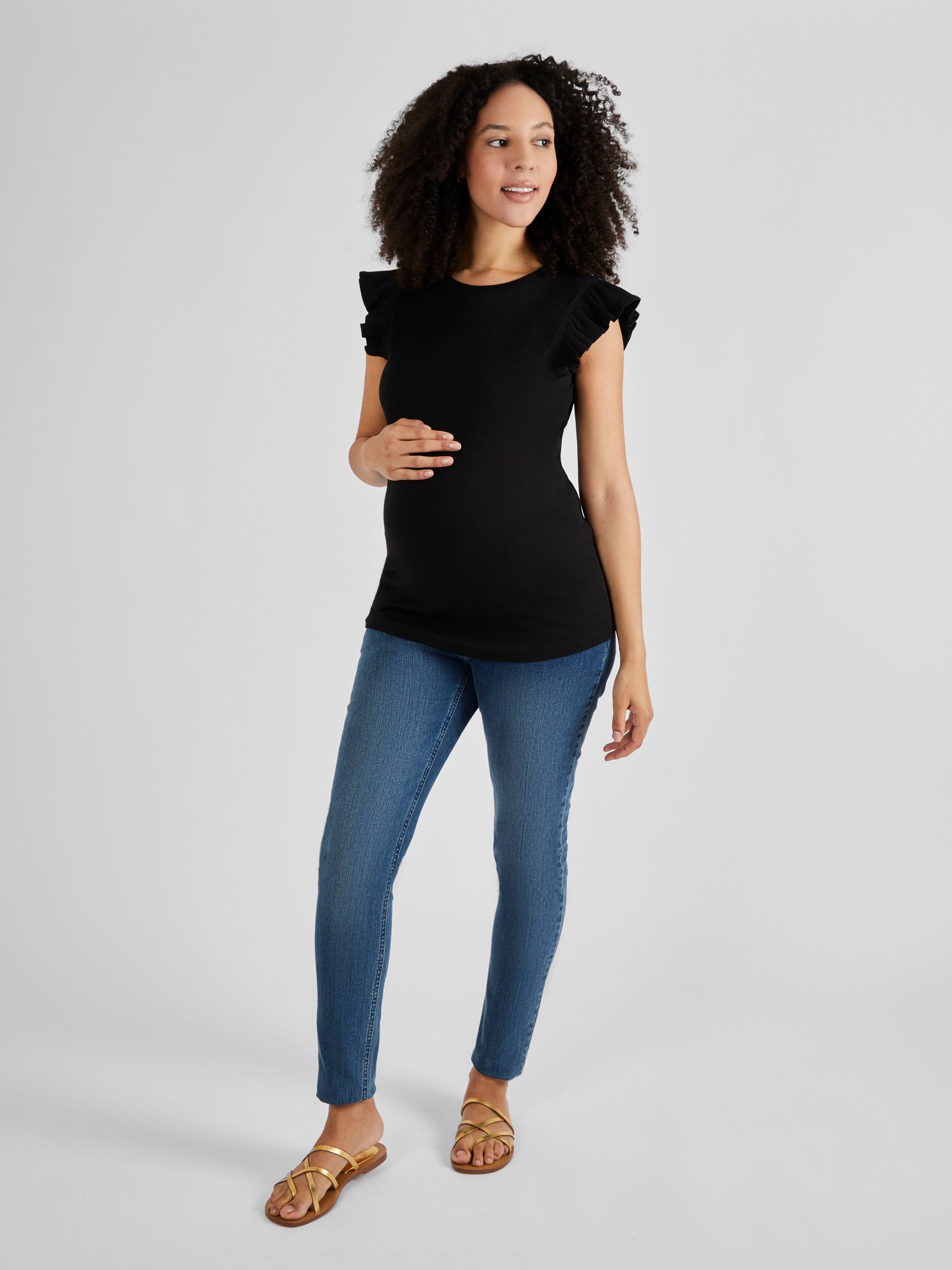 Black Crew Neck Flutter Maternity Top - Image 3 of 4