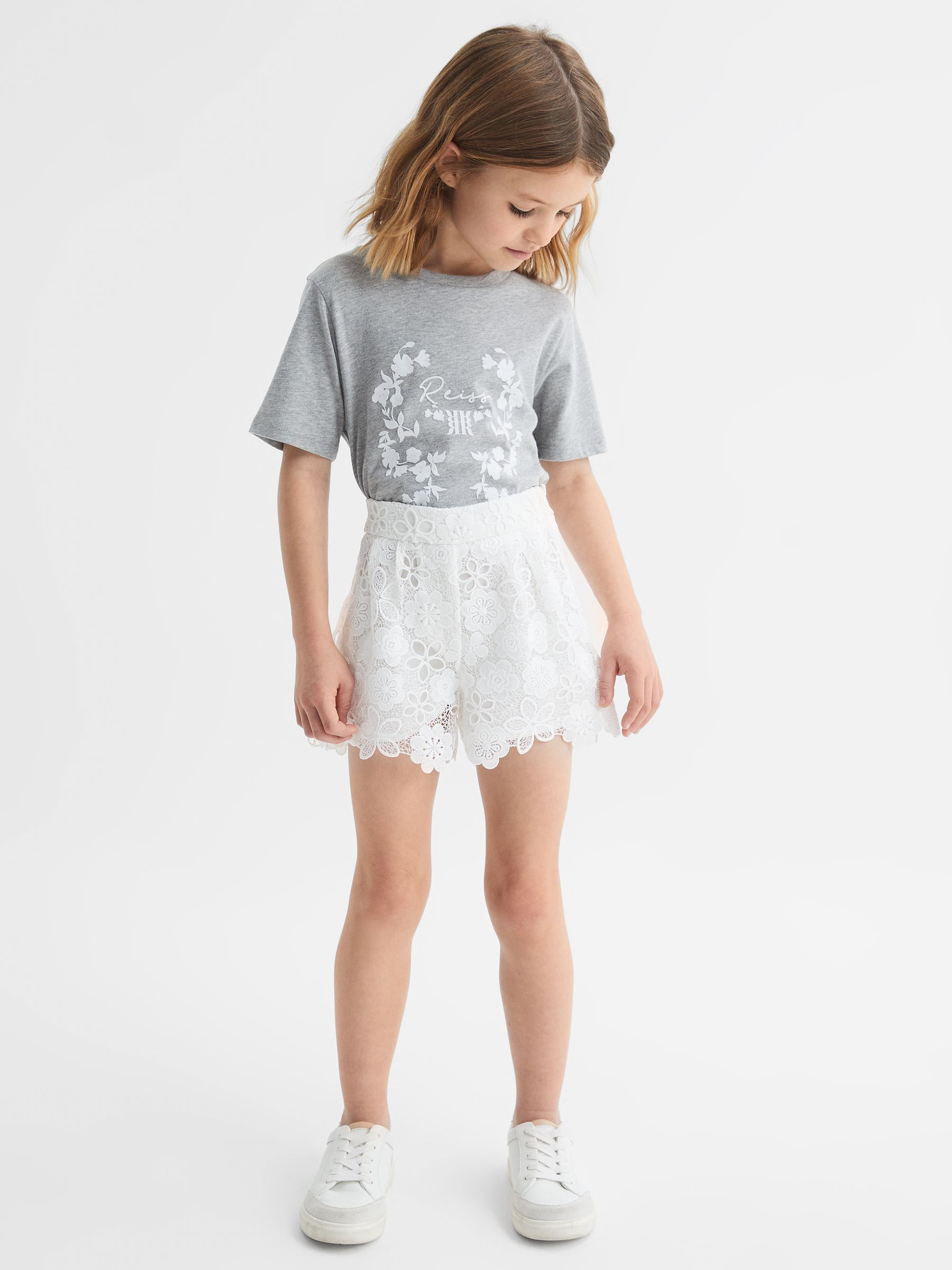 Senior Motif Crew Neck T-Shirt in Grey Marl - Image 1 of 6