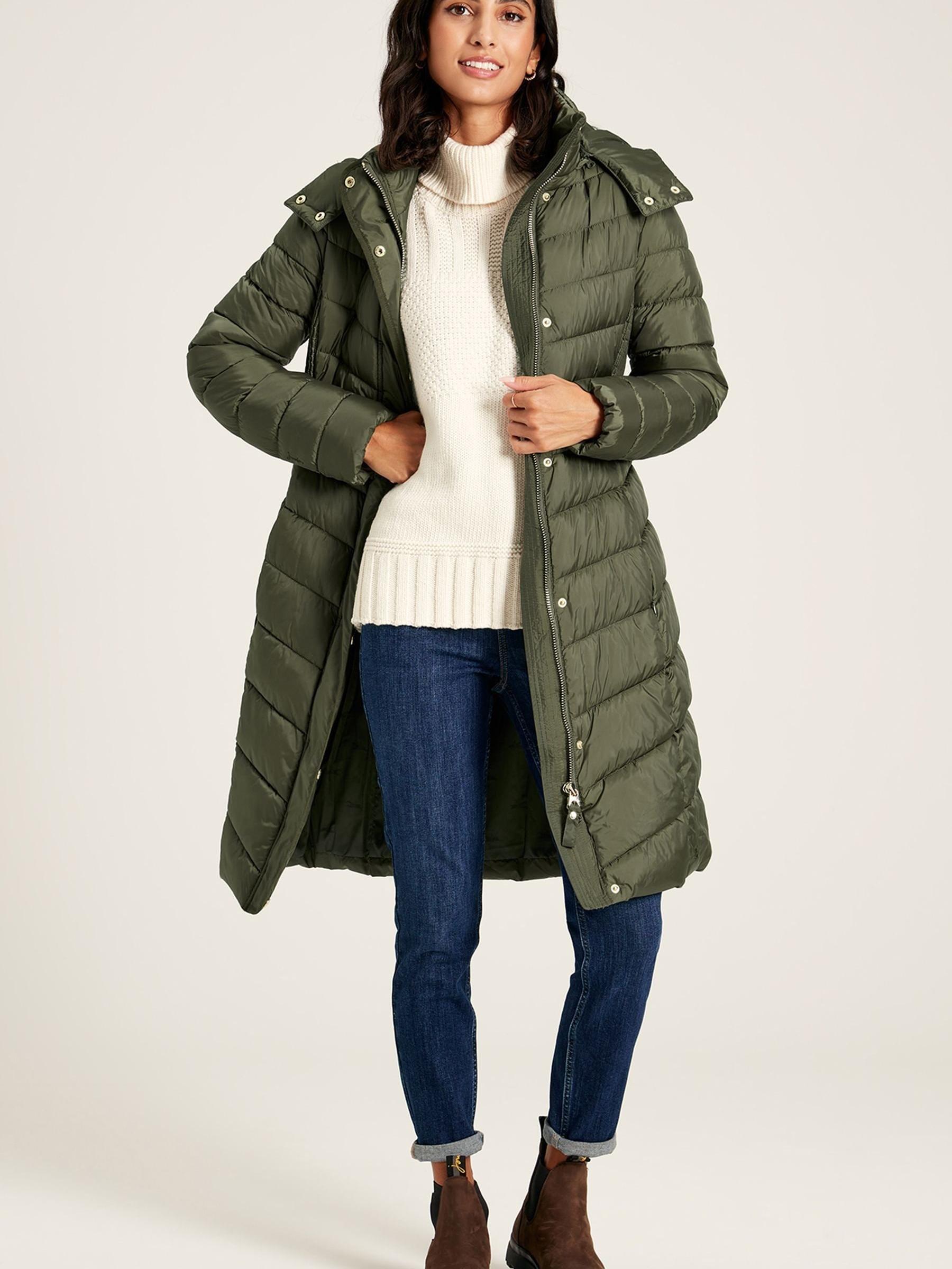 Pembury Khaki Green Showerproof Long Padded Coat With Hood - Image 3 of 7