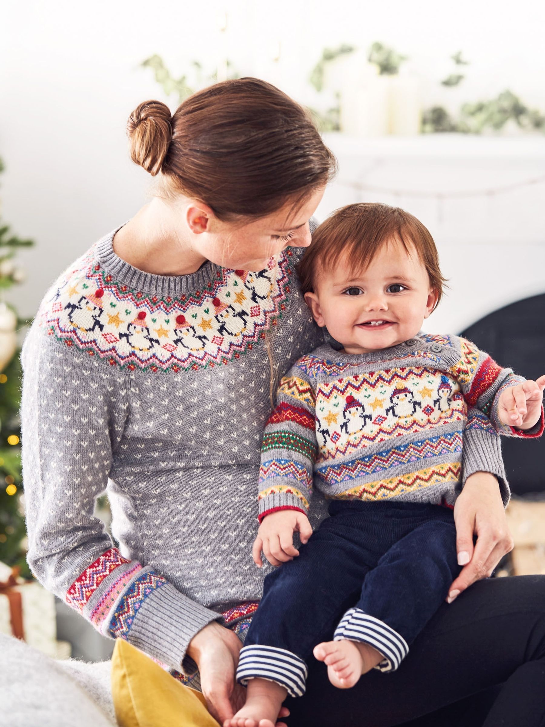 Grey Maternity Penguin Cashmere Mix Fair Isle Pattern Jumper - Image 3 of 6