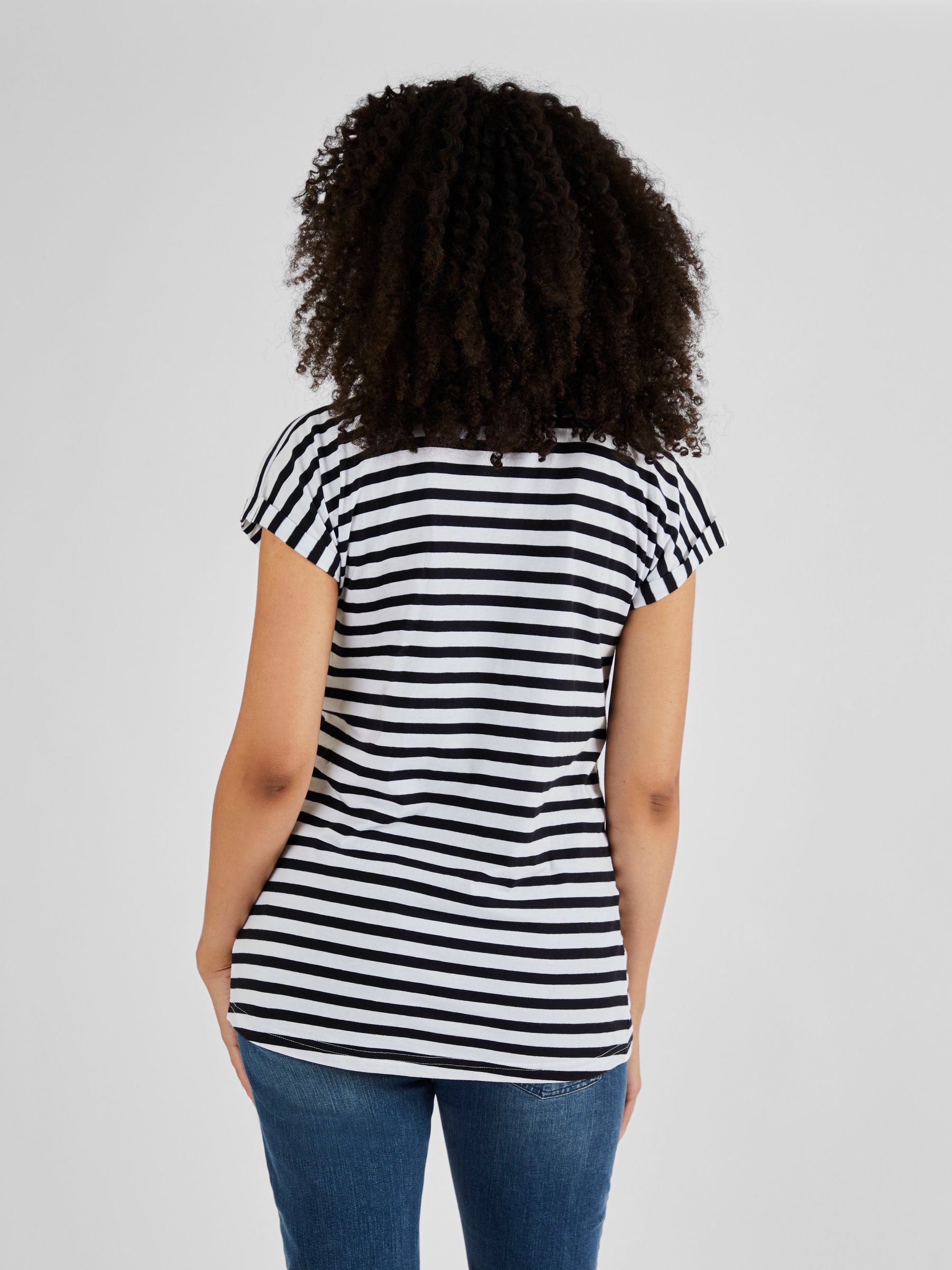 White Black Stripe Boyfriend Cotton Maternity T-Shirt - Image 2 of 5