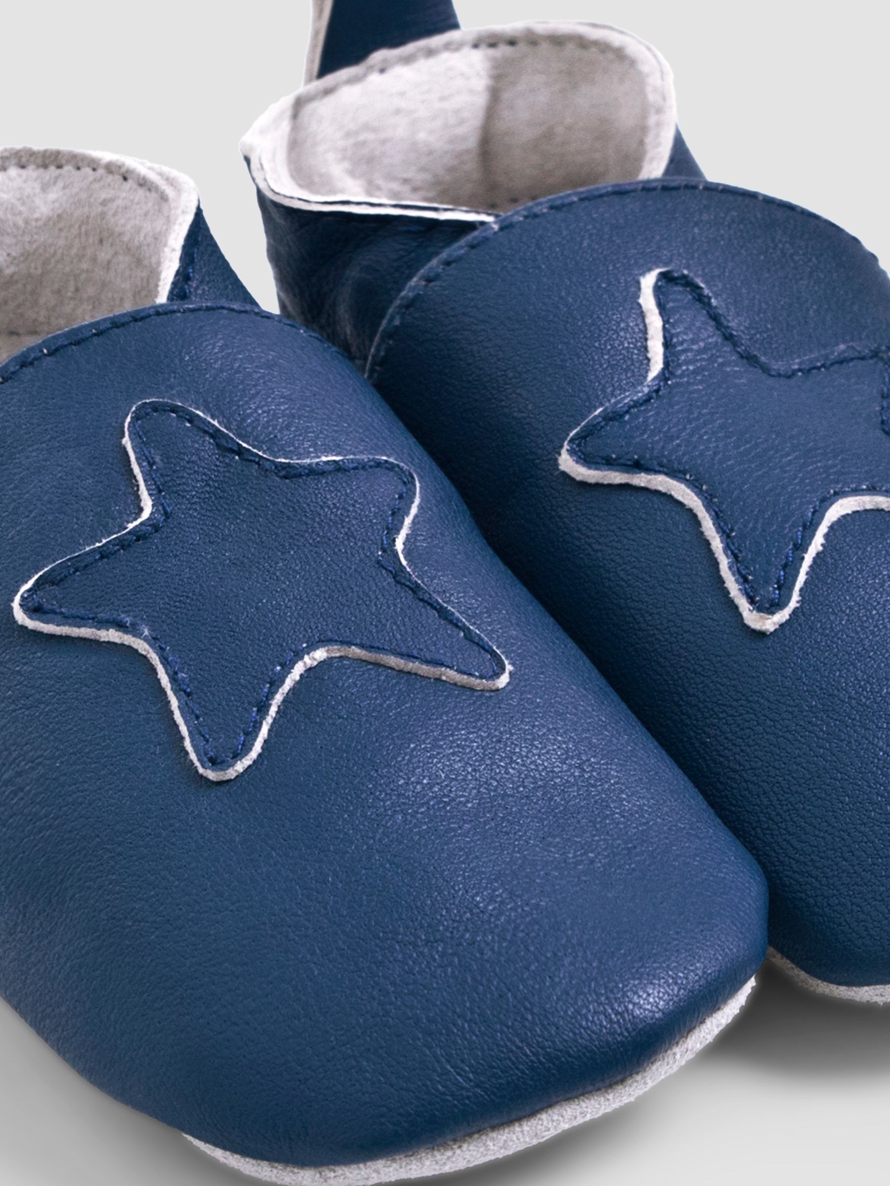 Star Leather Baby Booties in Navy - Image 2 of 2