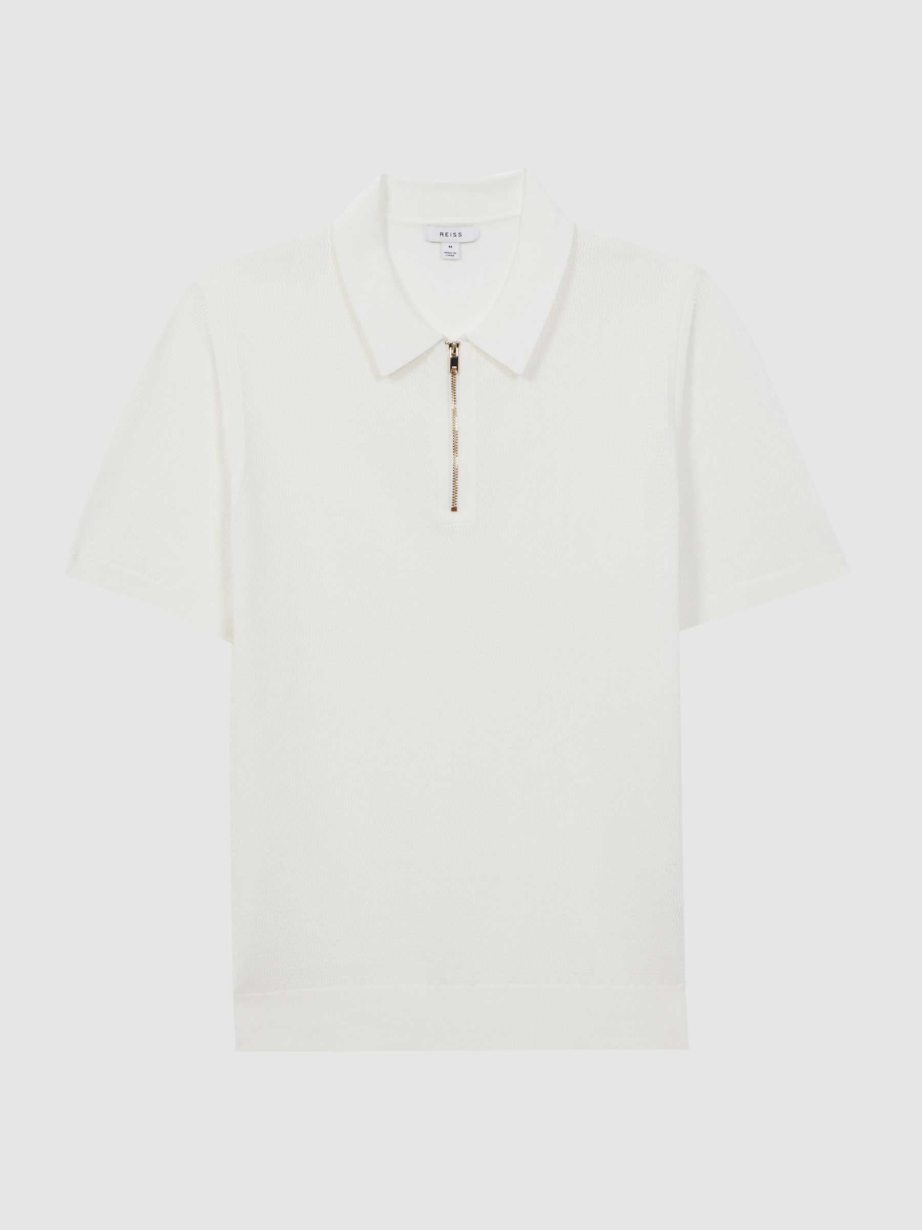 Knitted Half-Zip Polo T-Shirt in White - Image 2 of 4