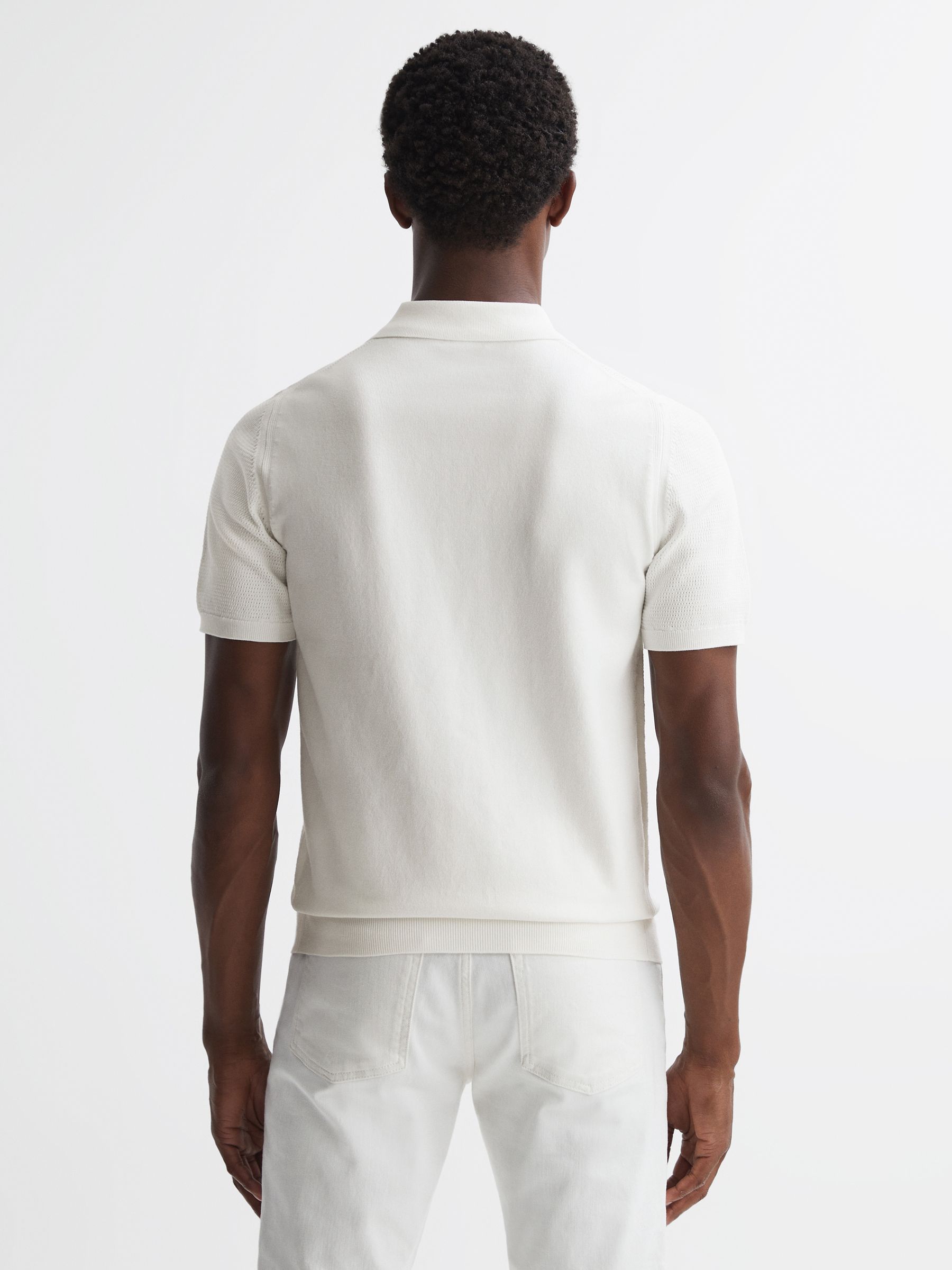 Knitted Half-Zip Polo T-Shirt in White - Image 4 of 4
