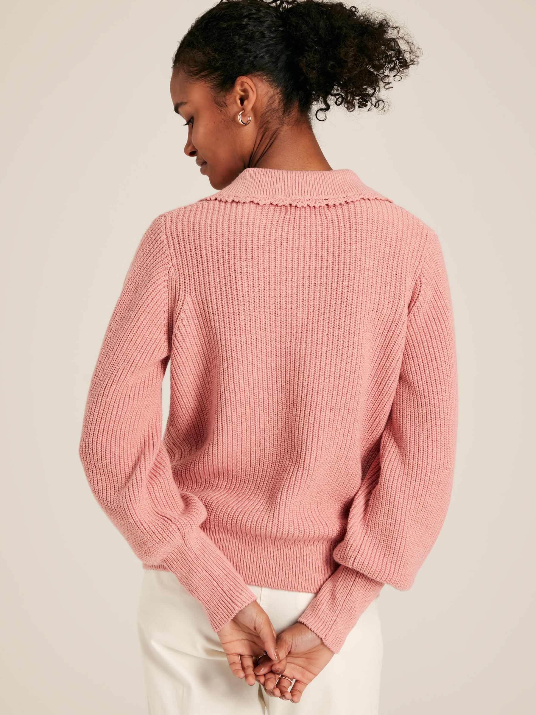Evangeline Pink Rib Knit Jumper With Crochet Collar - Image 3 of 5
