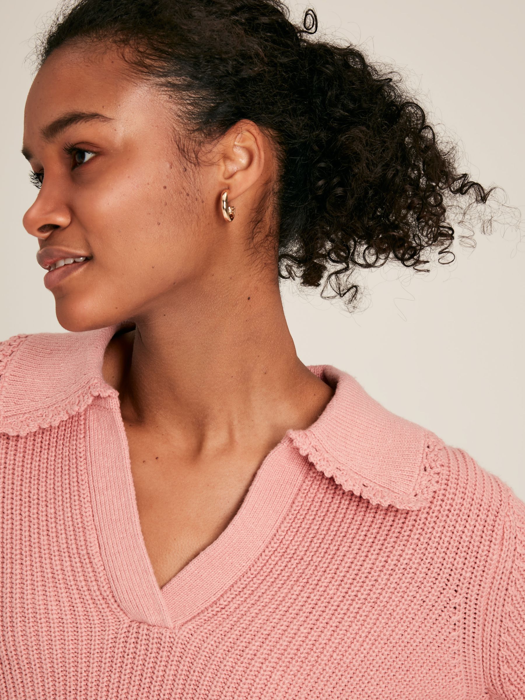 Evangeline Pink Rib Knit Jumper With Crochet Collar - Image 5 of 5