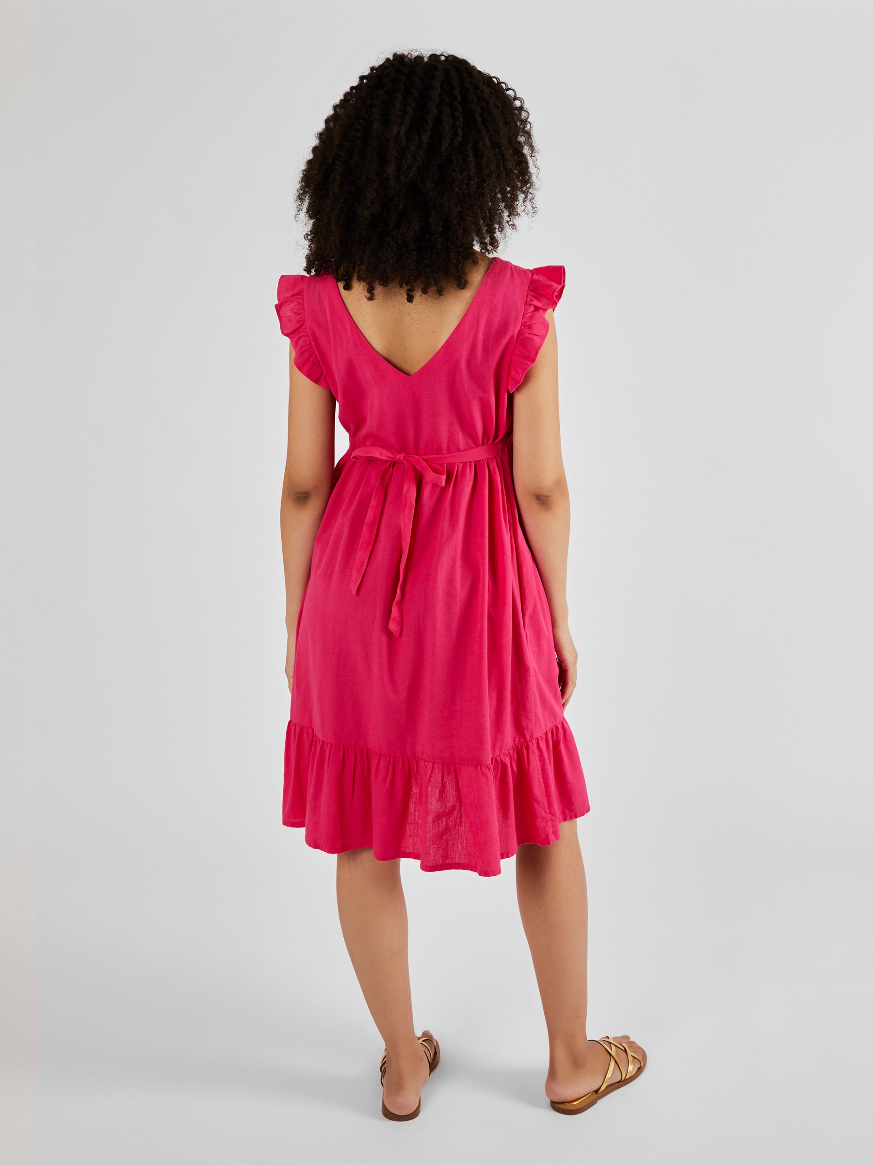 Linen Blend Frill Sleeve Maternity Dress in Pink - Image 2 of 4