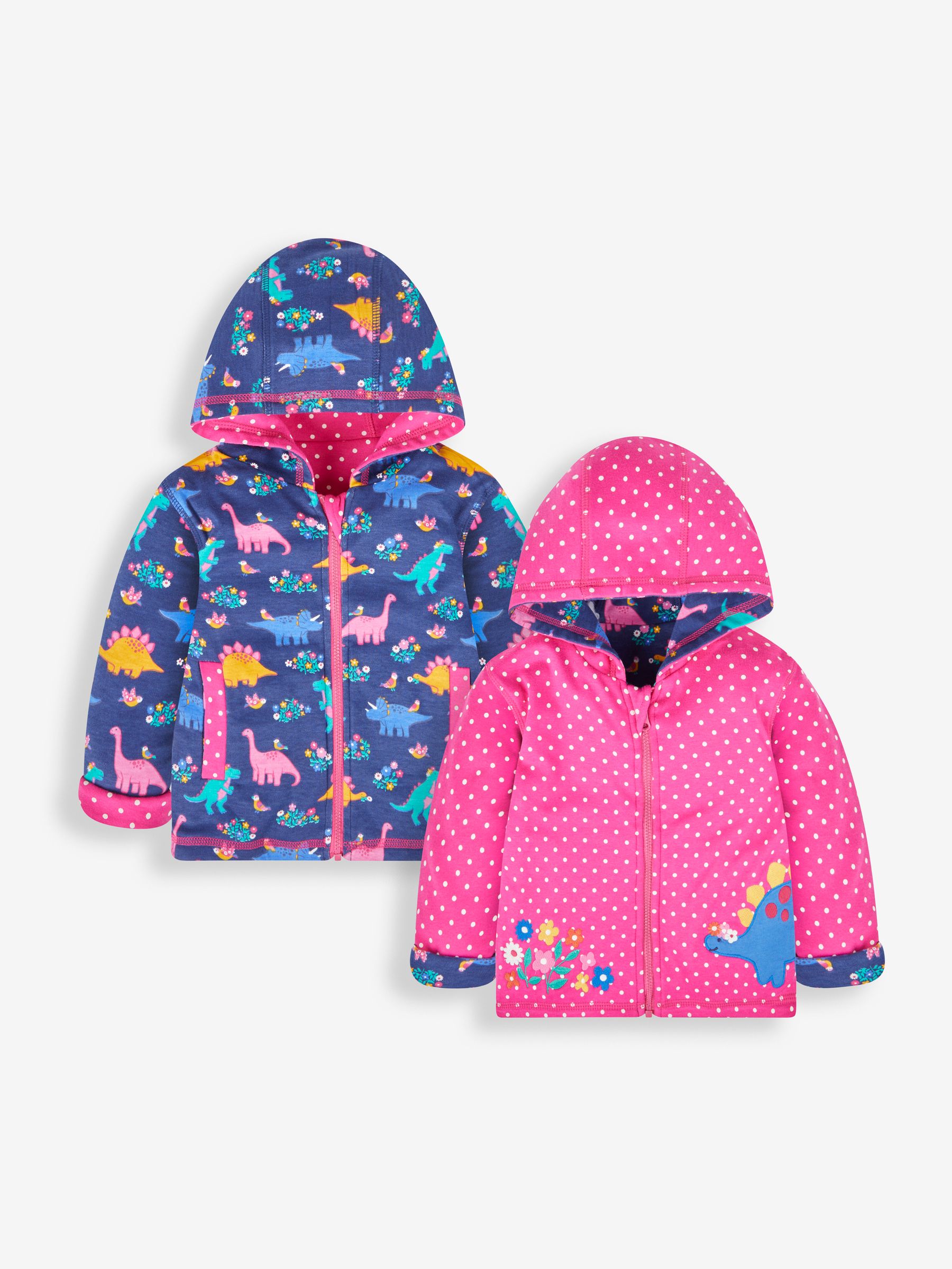 Raspberry Pink Dino Appliqué Reversible Hoodie With Pet In Pocket - Image 2 of 6